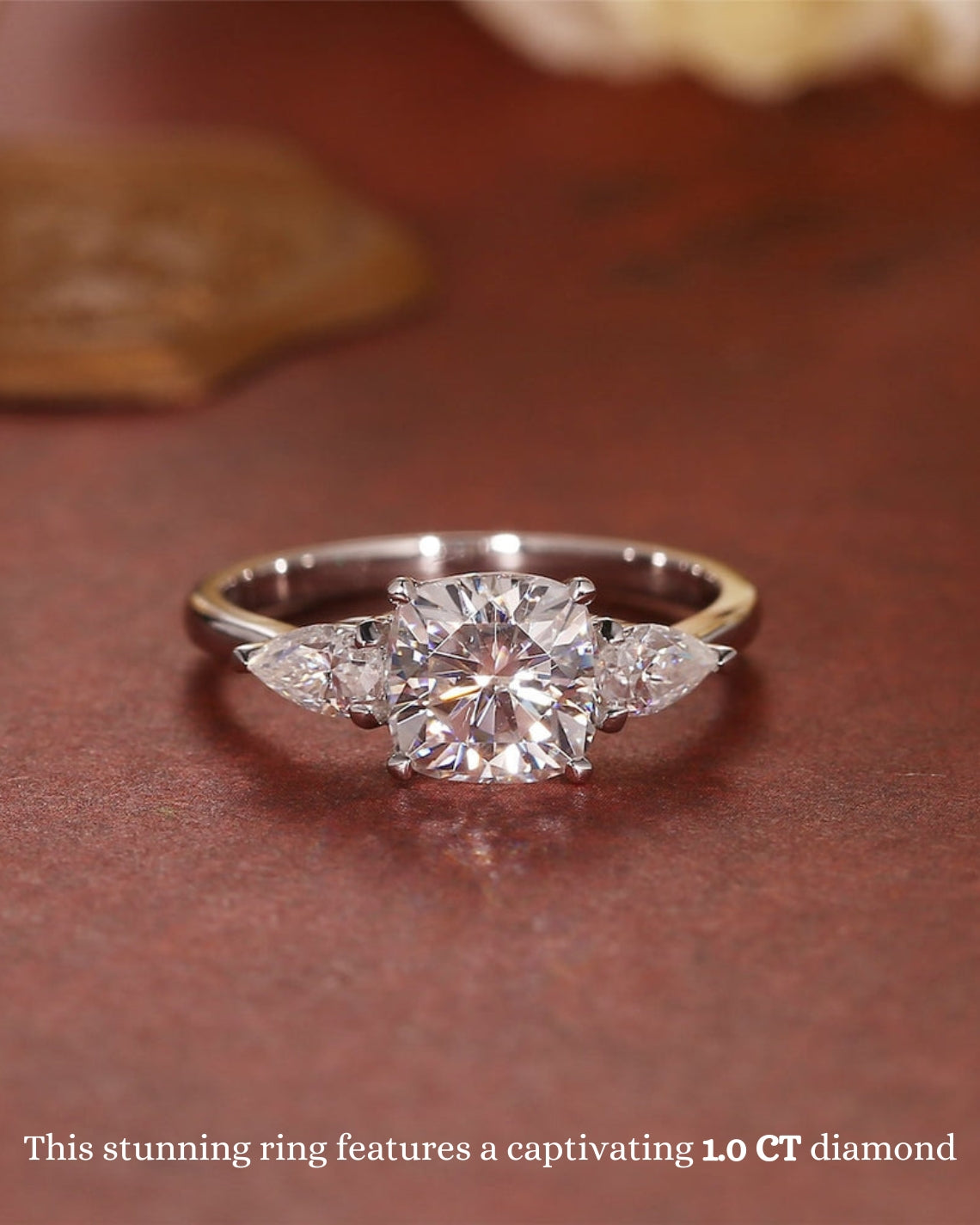 1.0 CT Cushion F/VS1 CVD Diamond Three Stone Style Engagement Ring - Camila Brown