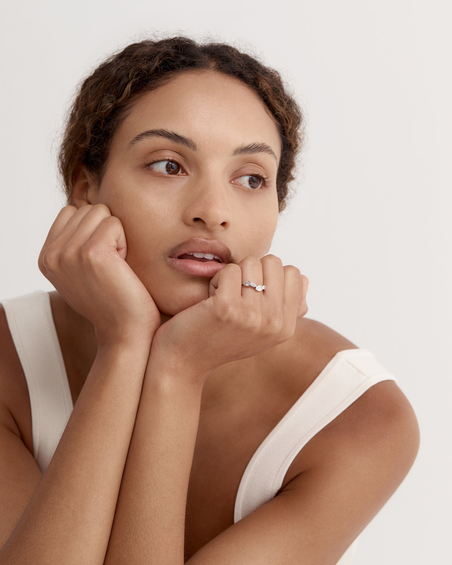 0.80 TCW Pear EF-VVS Diamond Bezel Wedding Band