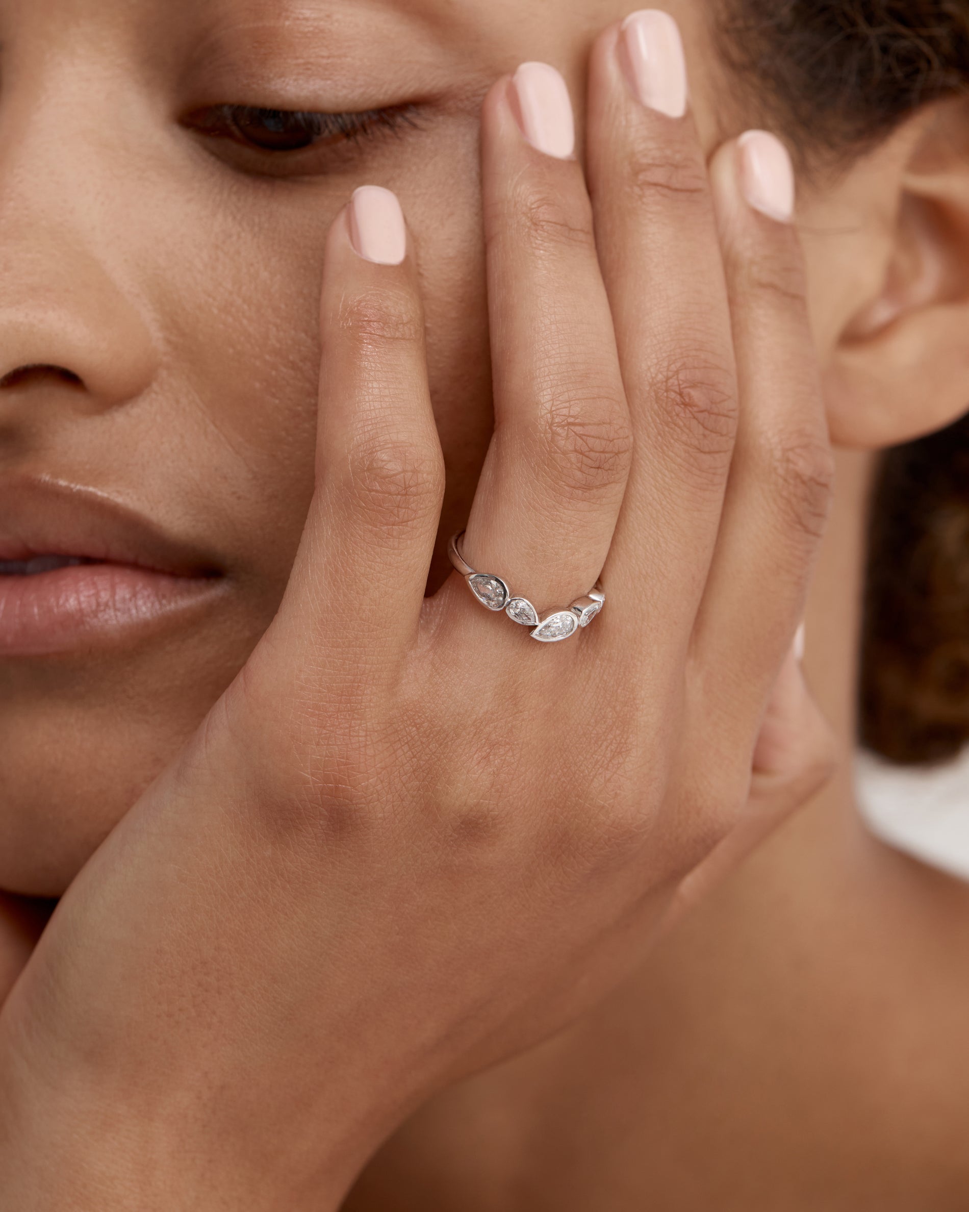 0.80 TCW Pear EF-VVS Diamond Bezel Wedding Band