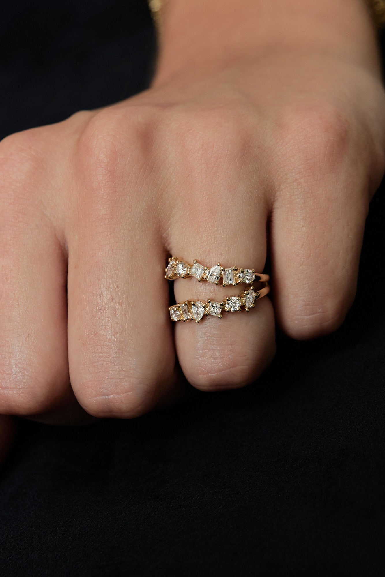 0.45 TCW Multi Stones Shaped Moissanite Double Wedding Band