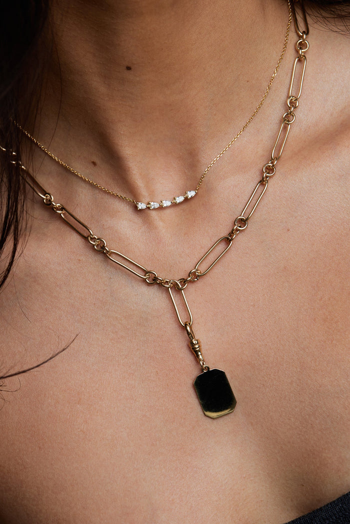 Pear Cut Curved Bar Moissanite Diamond Necklace