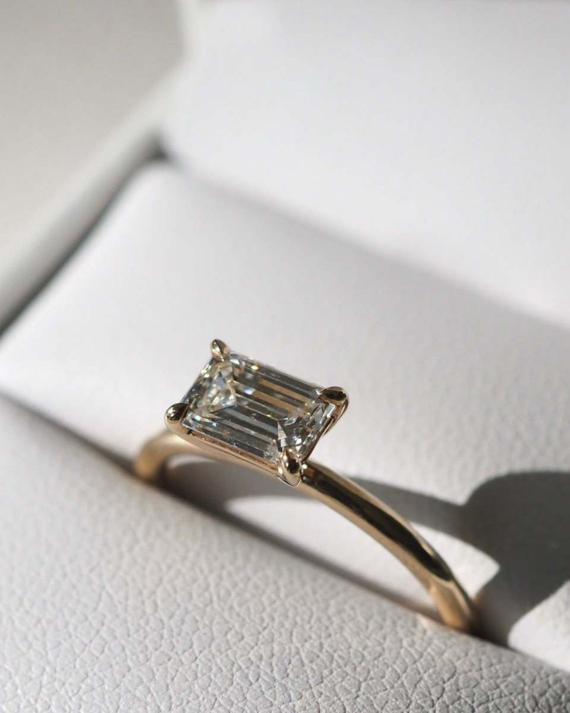 1.0 CT East West Emerald E/VS1 CVD Diamond Solitaire Engagement Ring - Camila Brown