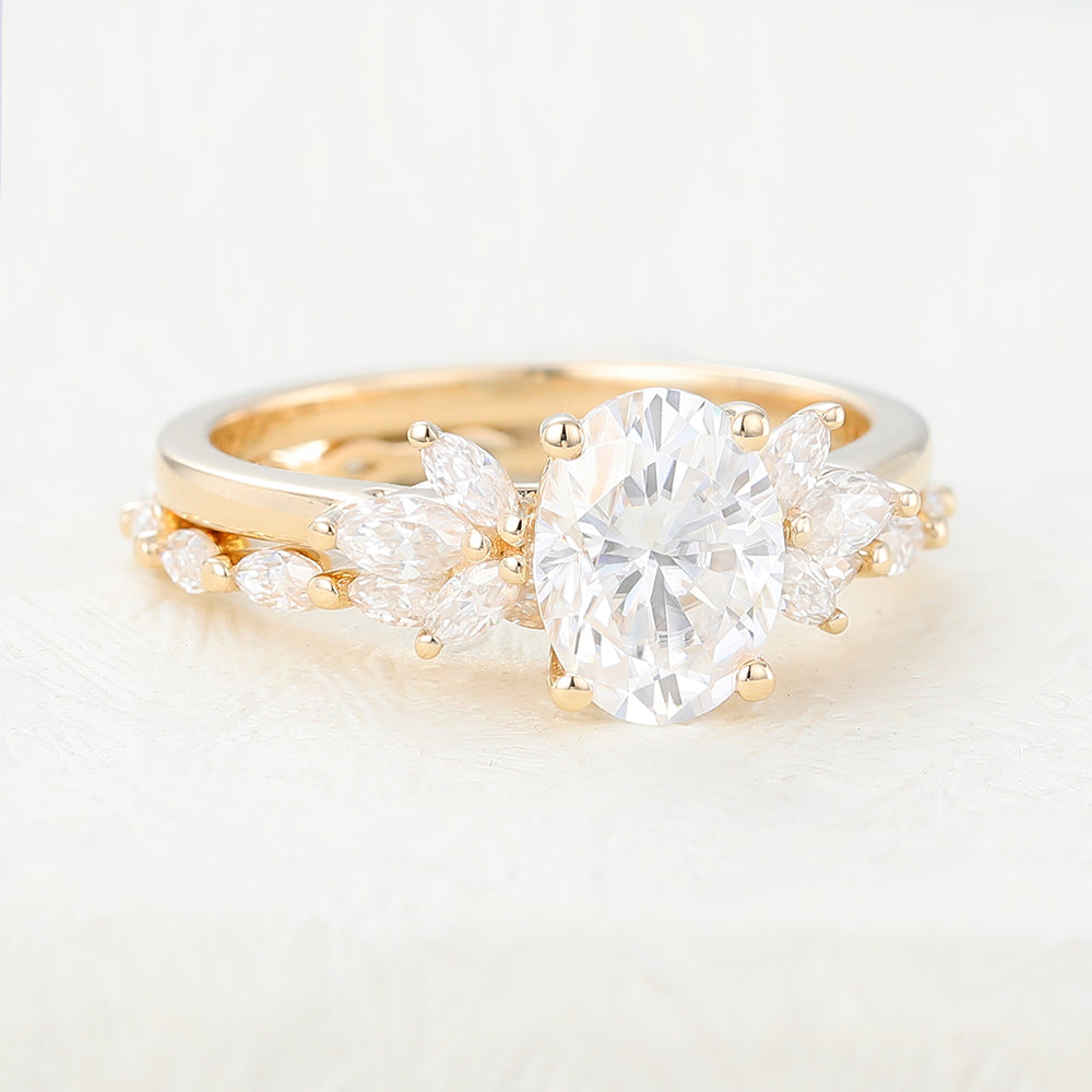 1.33 CT Oval Moissanite Cluster Bridal Ring Set - Camila Brown