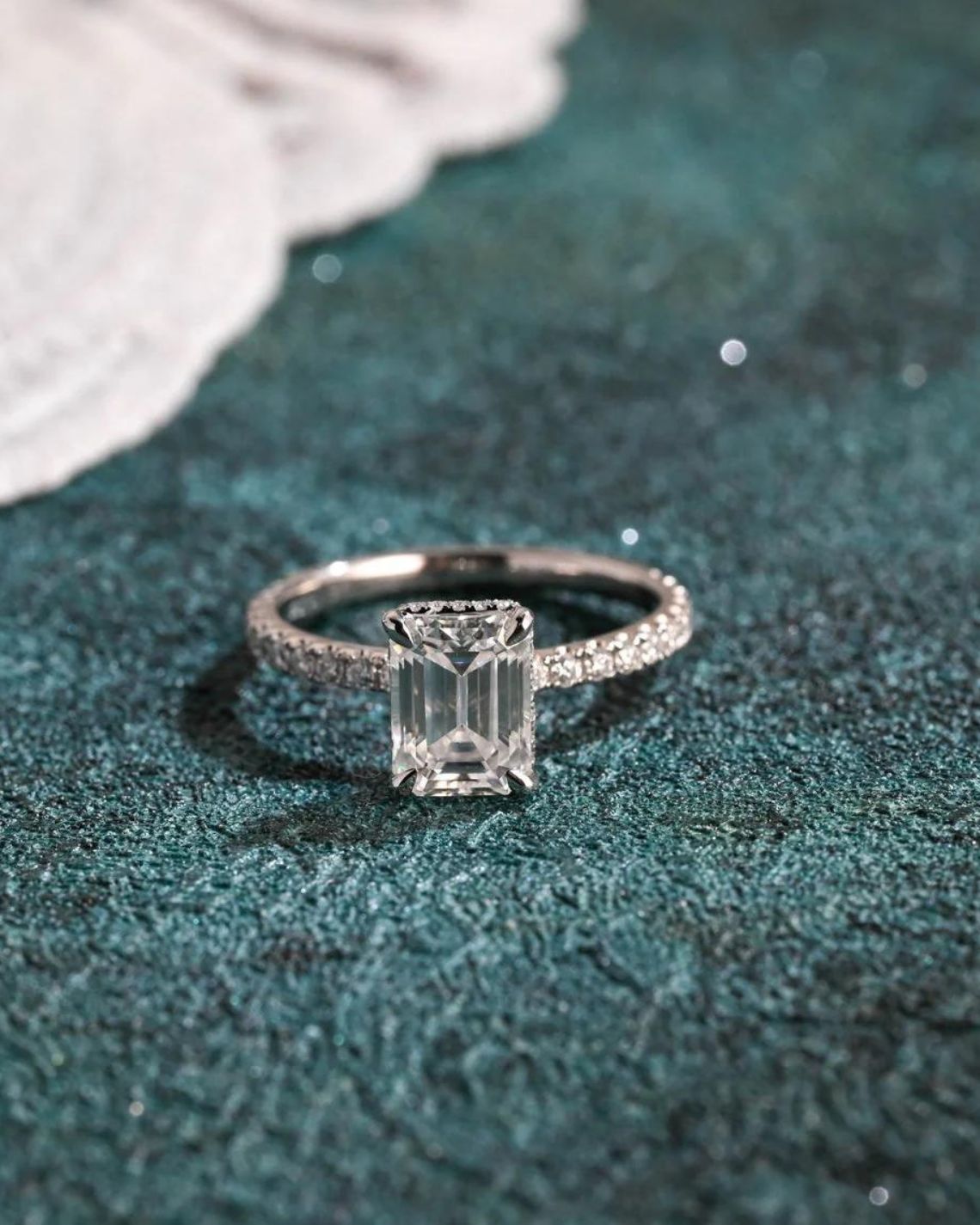 1.0-3.0 CT Emerald F/VS1 CVD Diamond Hidden Halo Pave Setting Engagement Ring - Camila Brown