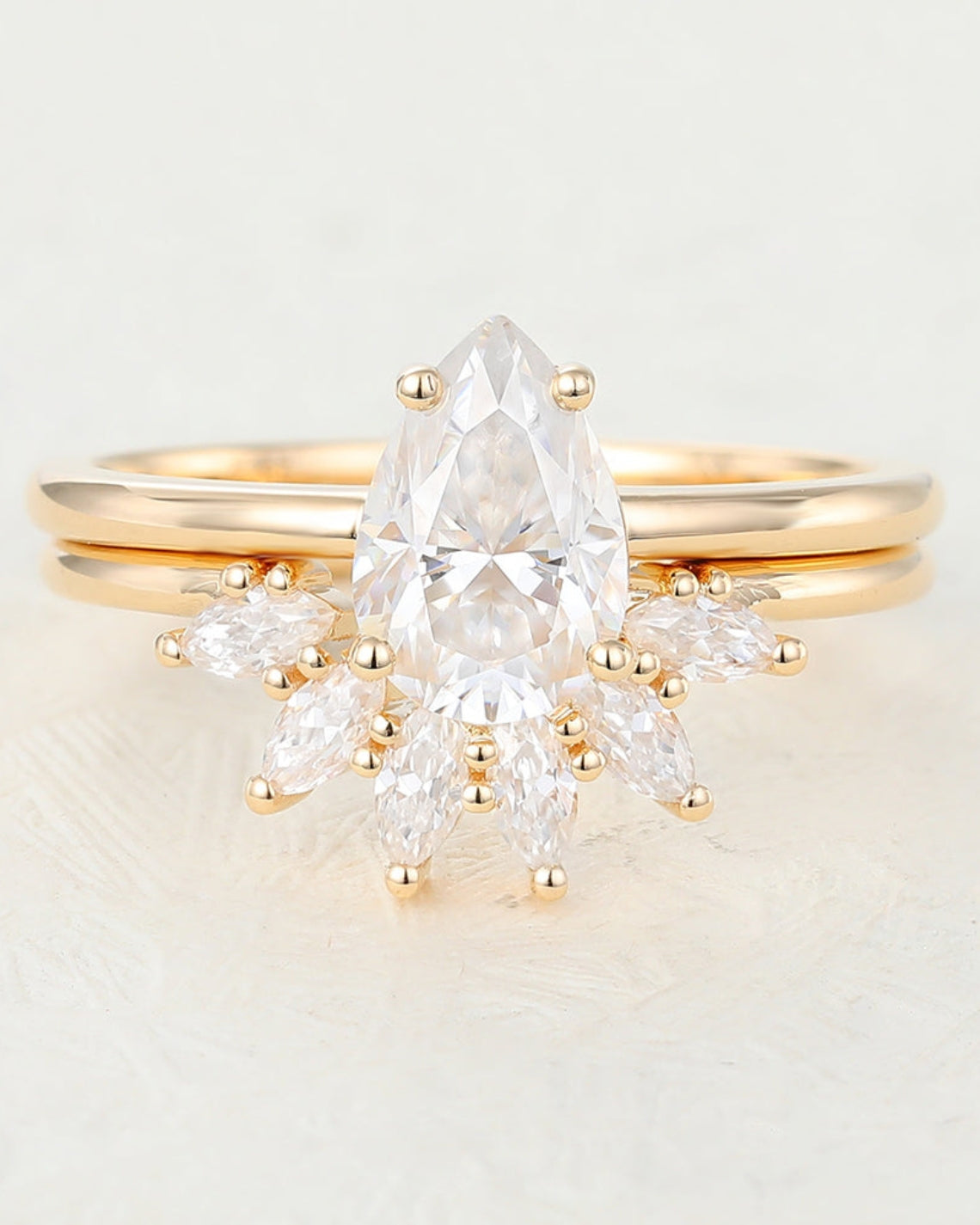1.50 CT Pear Moissanite Solitaire Bridal Ring Set - Camila Brown
