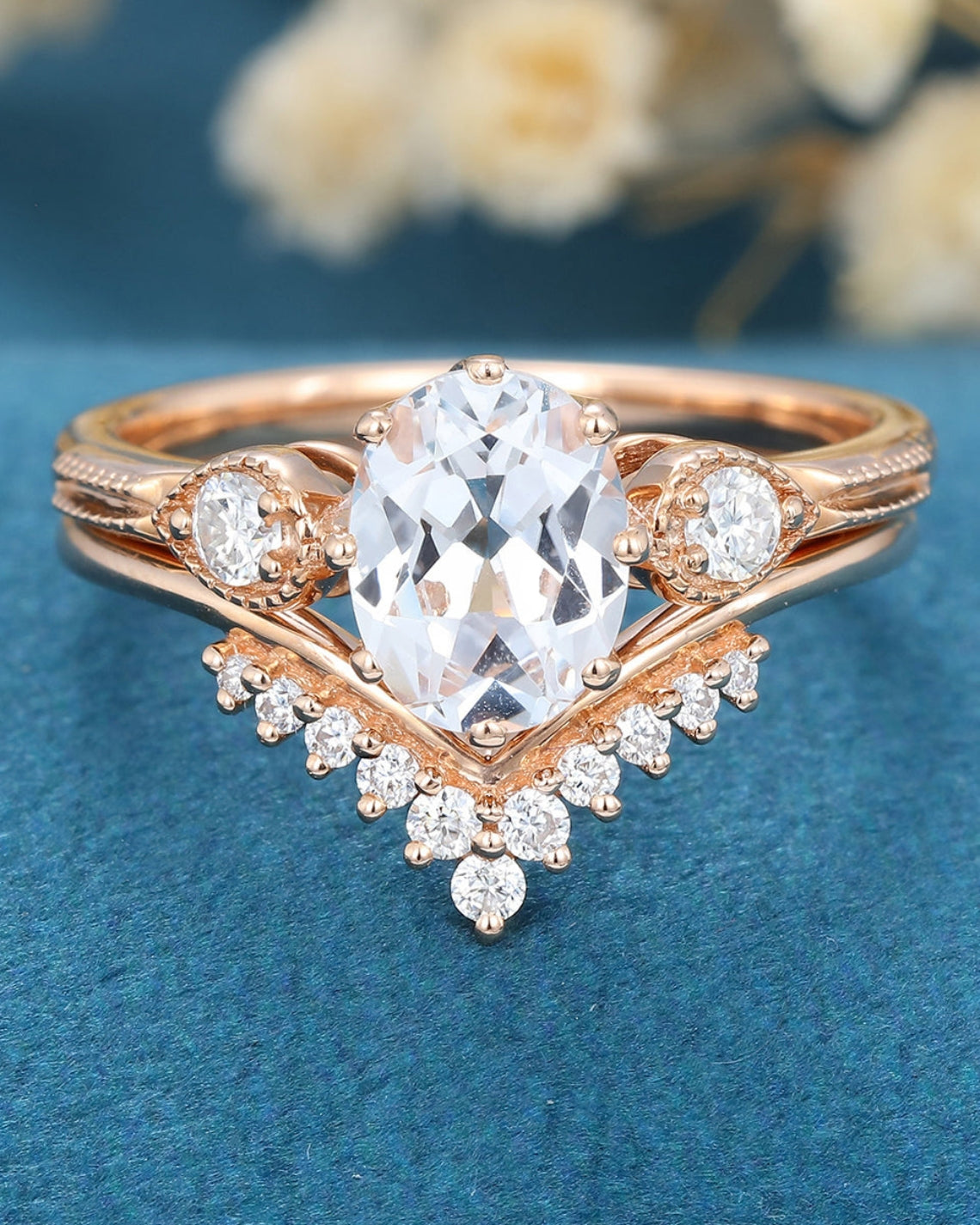 1.33 CT Oval Shaped Moissanite Three Stone Bridal Set - Camila Brown