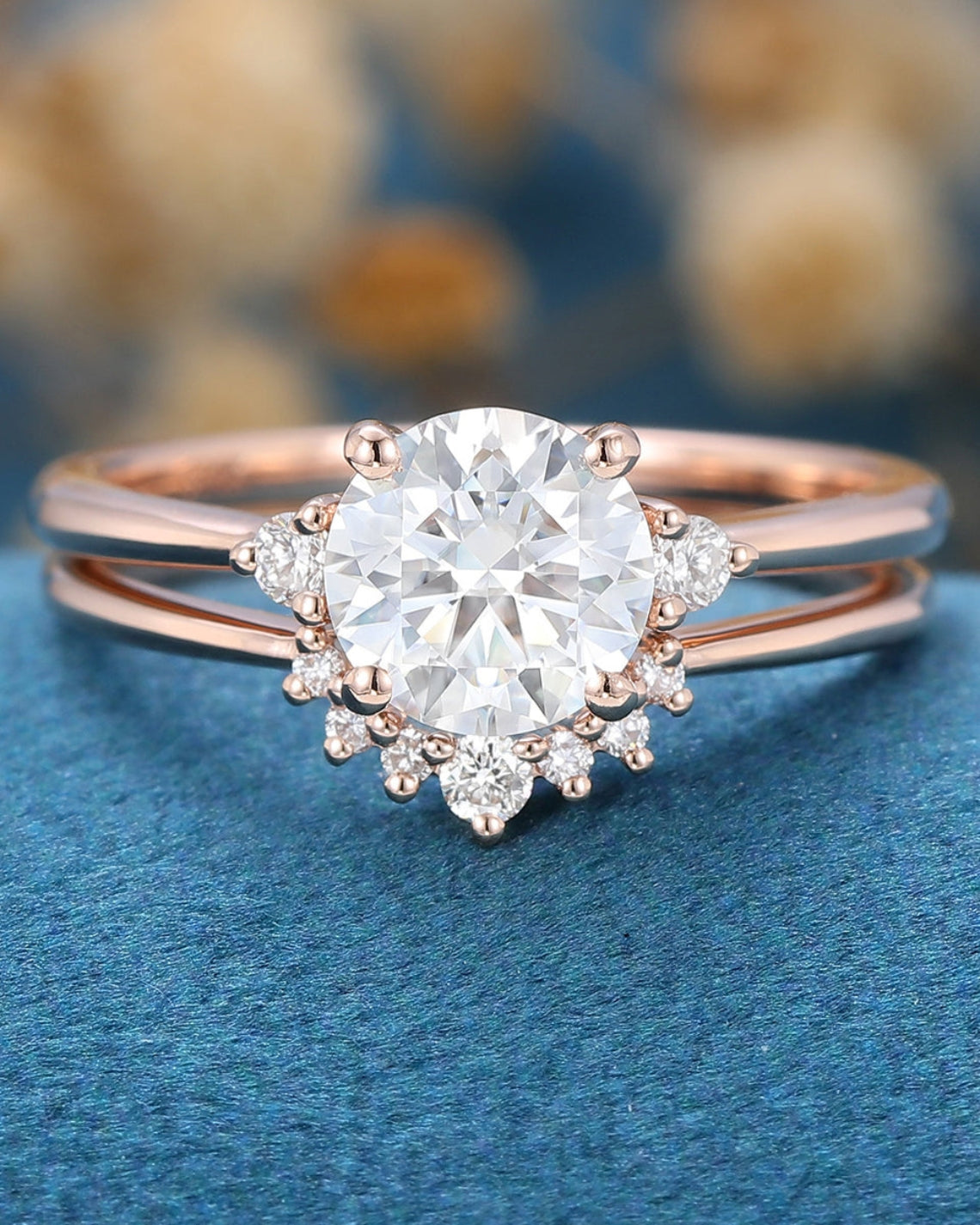 0.88 CT Round Shaped Moissanite Three Stones Bridal Set - Camila Brown