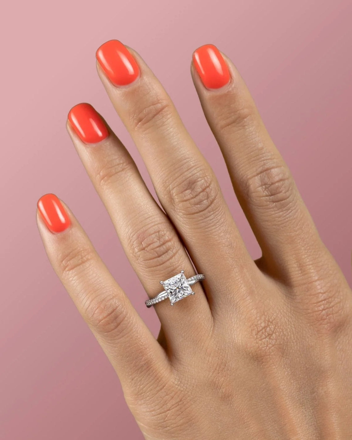 1.0 - 3.0 CT Princess Cut  Lab Grown Diamond Hidden Halo & Twisted Setting Engagement Ring