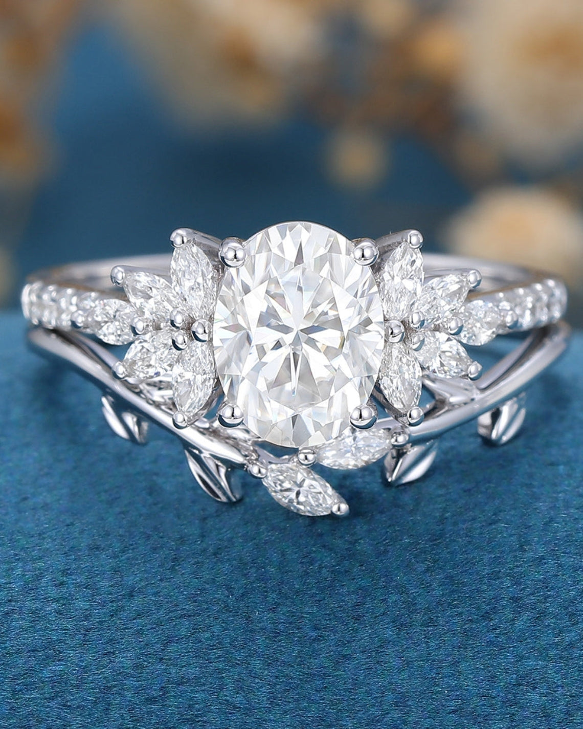 1.33 CT Oval Shaped Moissanite Cluster Bridal Set - Camila Brown