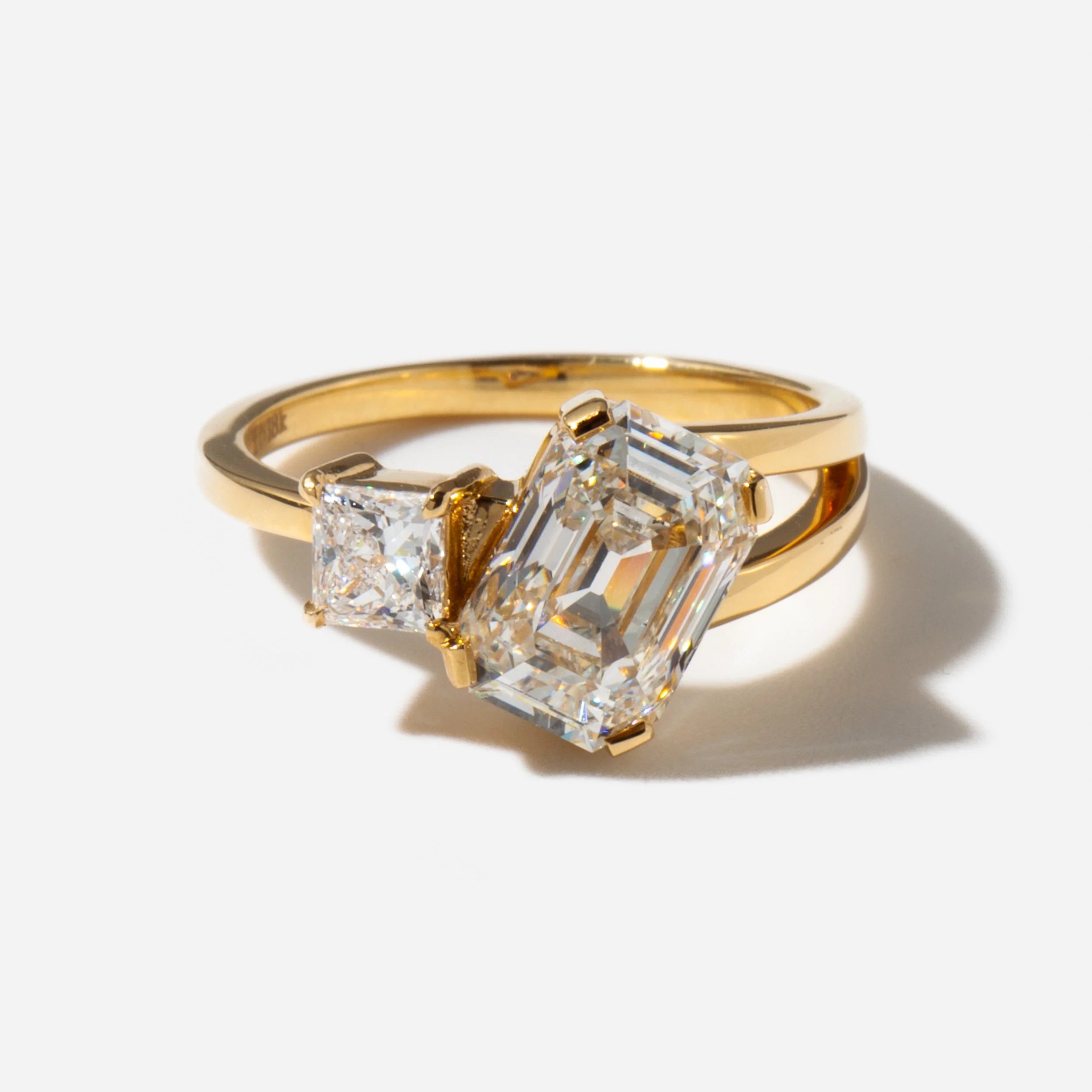 1.50 -3.50 CT Emerald & Princess CVD Diamond Two Stone Engagement Ring