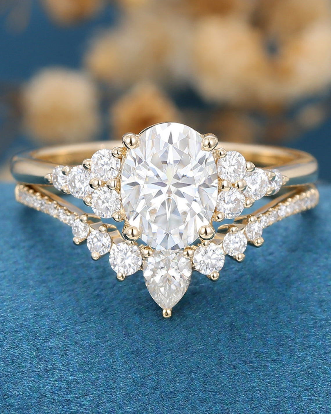 1.33 CT Oval Shaped Moissanite Cluster Bridal Set - Camila Brown