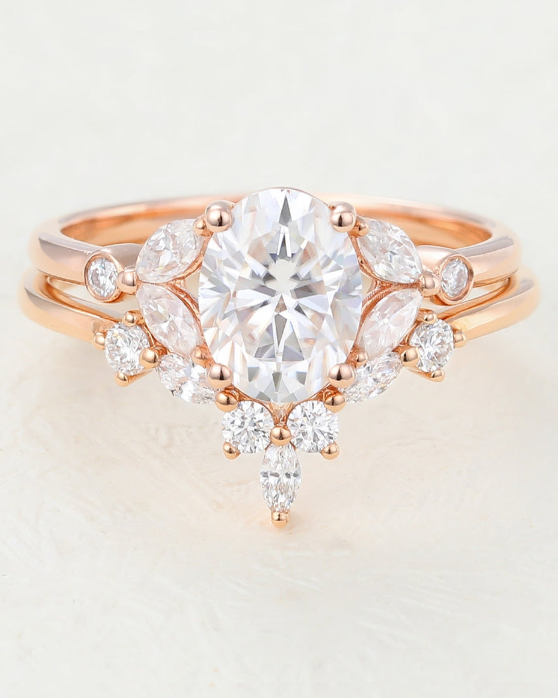 1.33 CT Oval Moissanite Cluster Bridal Ring Set - Camila Brown