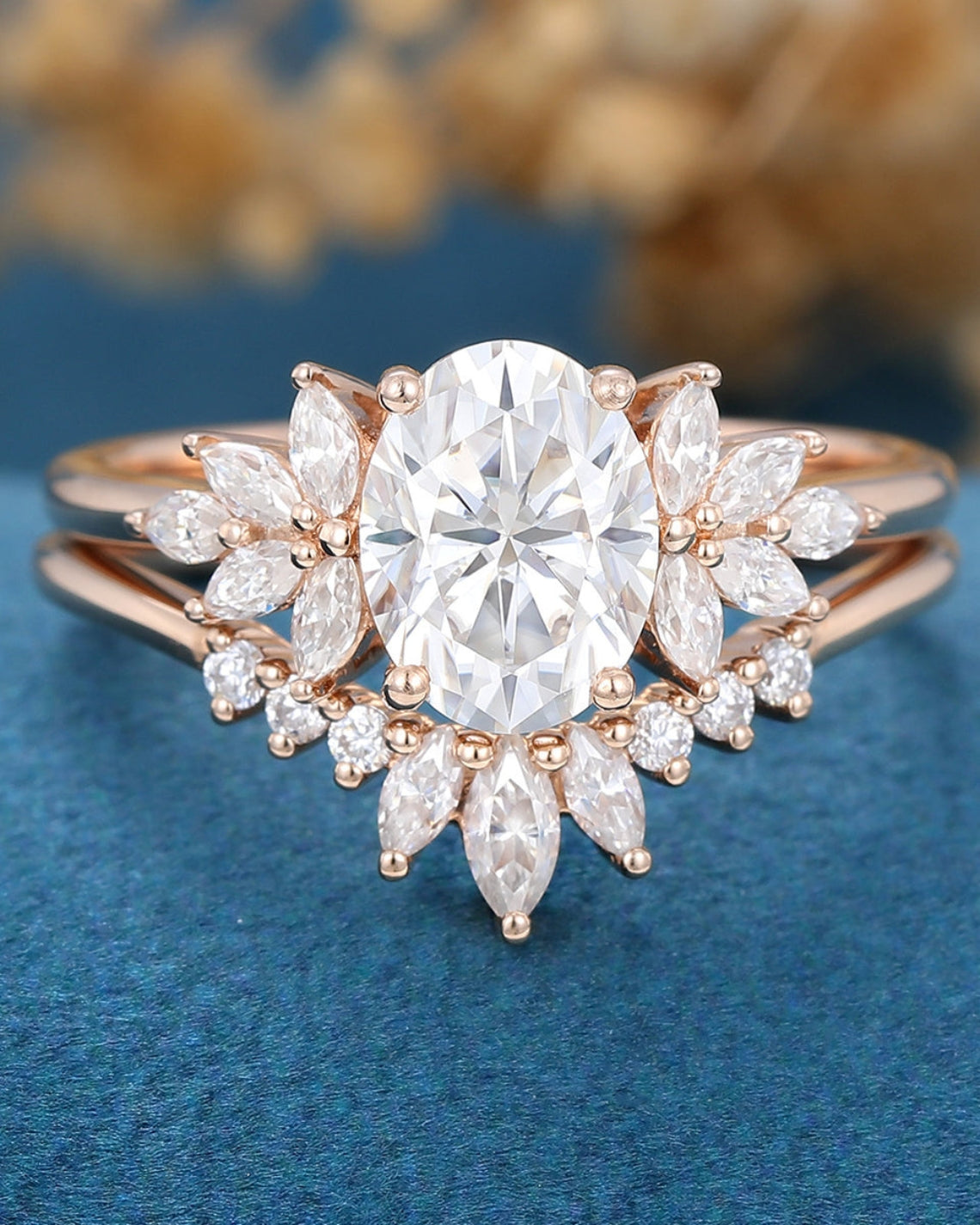 1.33 CT Oval Shaped Moissanite Cluster Bridal Set - Camila Brown