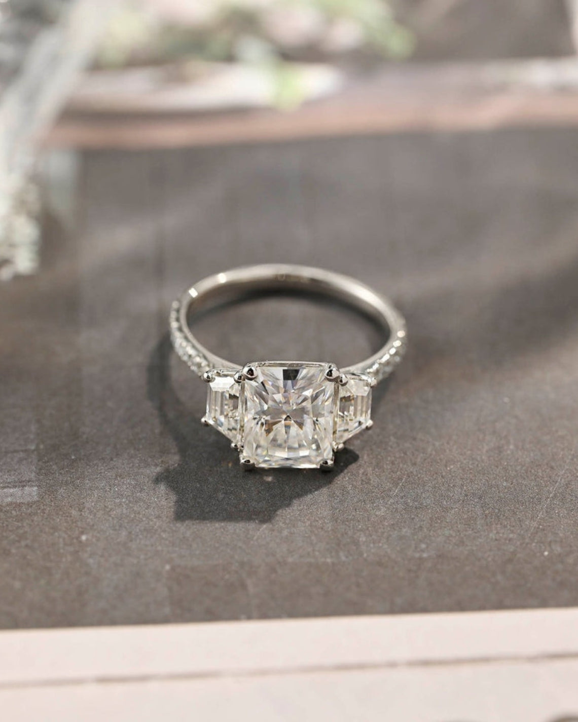 2.0-4.0 CT Radiant G/VS2 CVD Diamond Three Stone Style Engagement Ring - Camila Brown