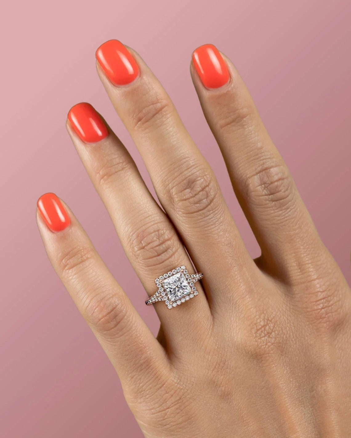 2.0 - 4.0 CT Princess Cut Lab Grown Diamond Halo & Pave Setting Engagement Ring