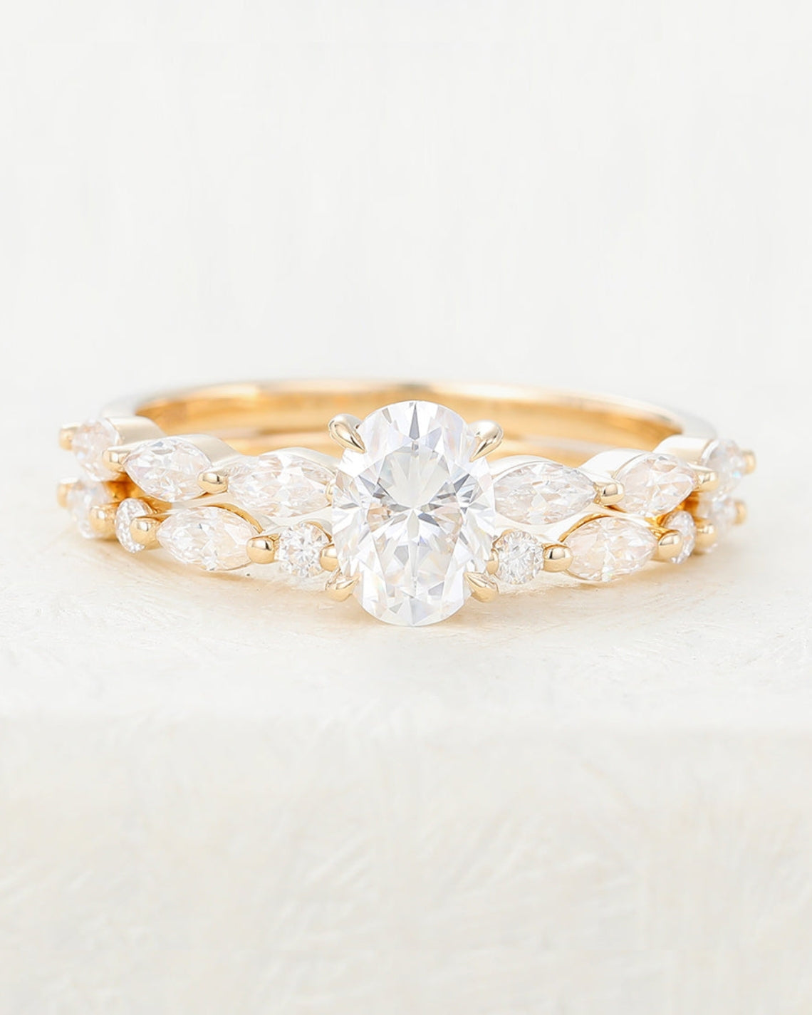 0.84 CT Oval Moissanite Solitaire Bridal Ring Set - Camila Brown