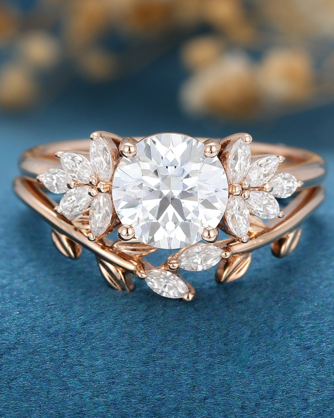 1.1 CT Round Shaped Moissanite Cluster Bridal Set - Camila Brown