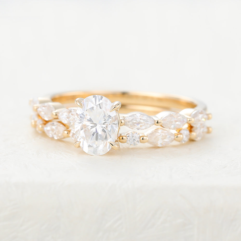 0.84 CT Oval Moissanite Solitaire Bridal Ring Set - Camila Brown