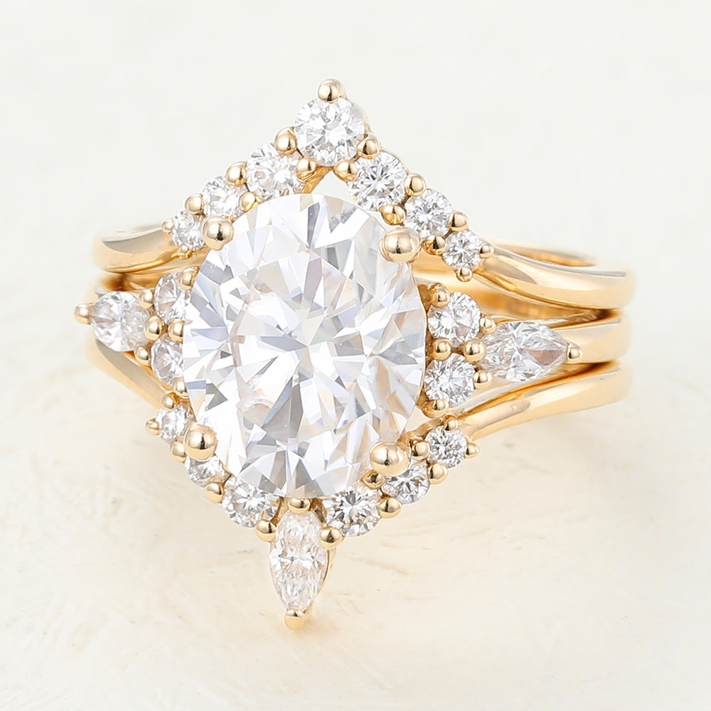 3.0 CT Oval Moissanite Cluster Bridal Ring Set - Camila Brown