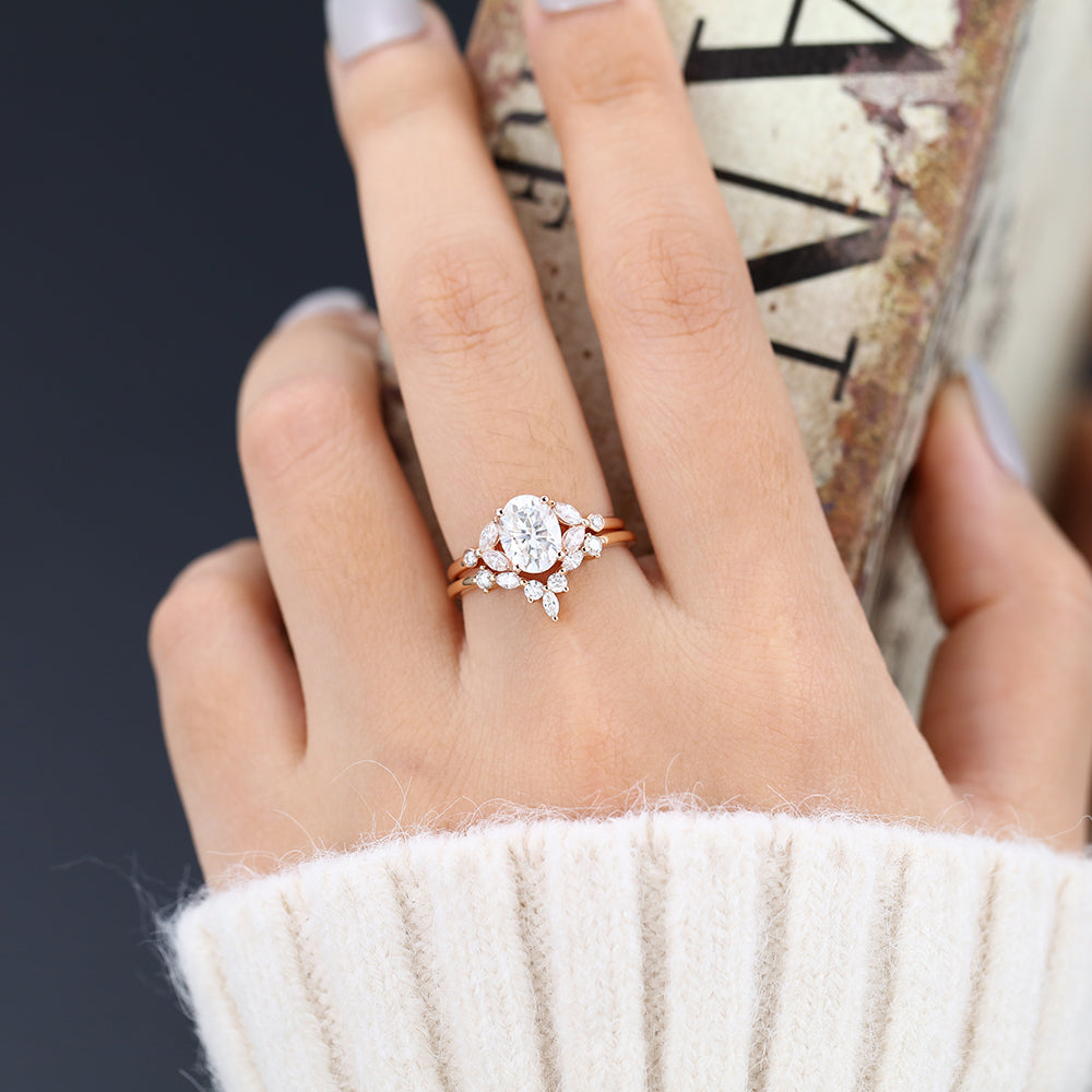 1.33 CT Oval Moissanite Cluster Bridal Ring Set - Camila Brown