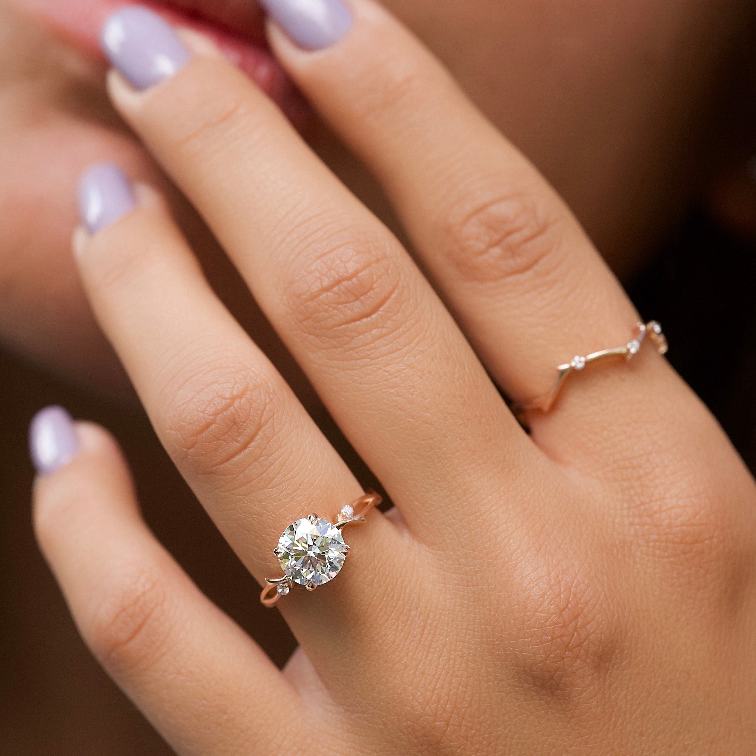 1.50 - 3.0 CT Round Cut Lab Grown Diamond Twig Setting Engagement Ring