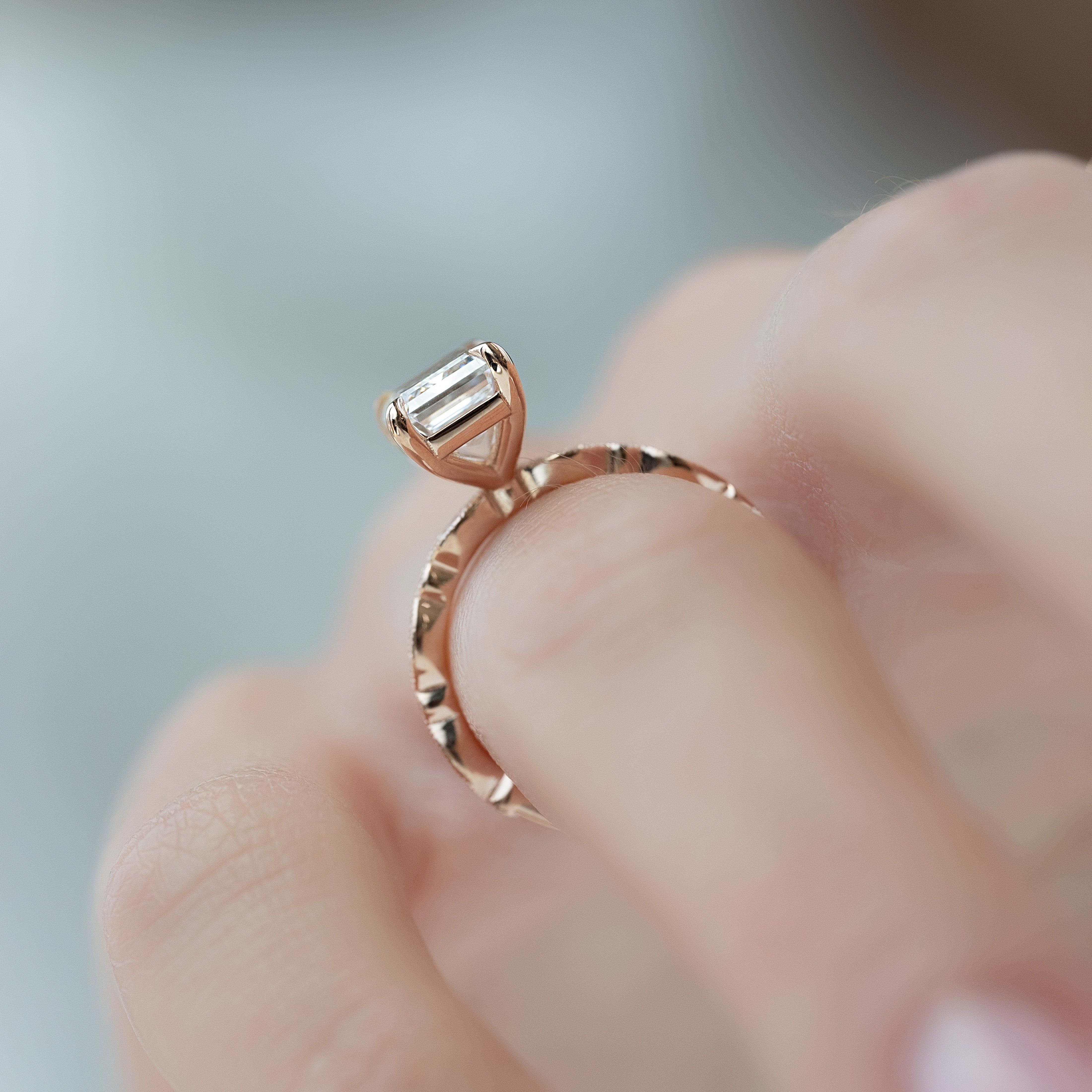 1.0 - 3.0 CT Emerald Cut Lab Grown Diamond Milgrain Setting Engagement Ring