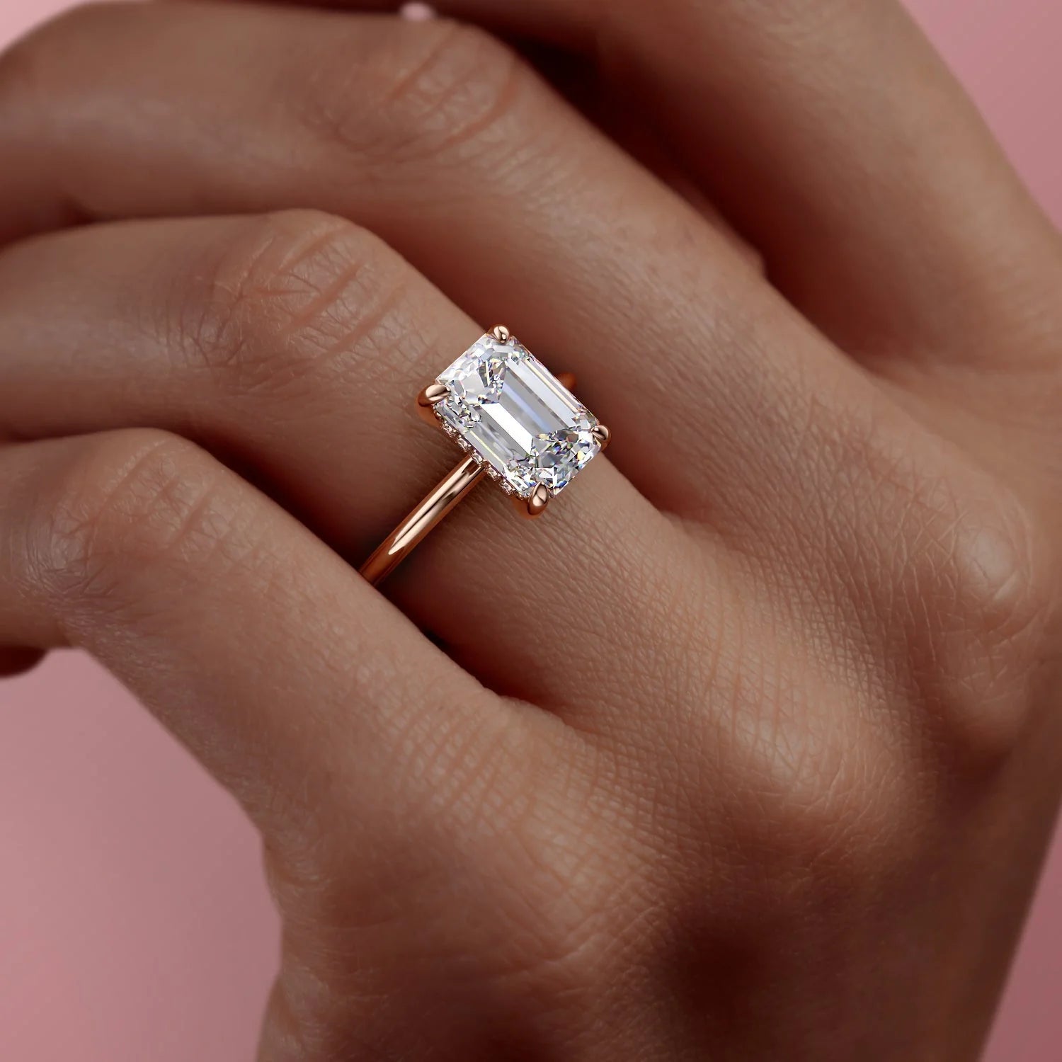 2.0 - 4.0 CT Emerald Cut Lab Grown Diamond Hidden Halo Engagement Ring