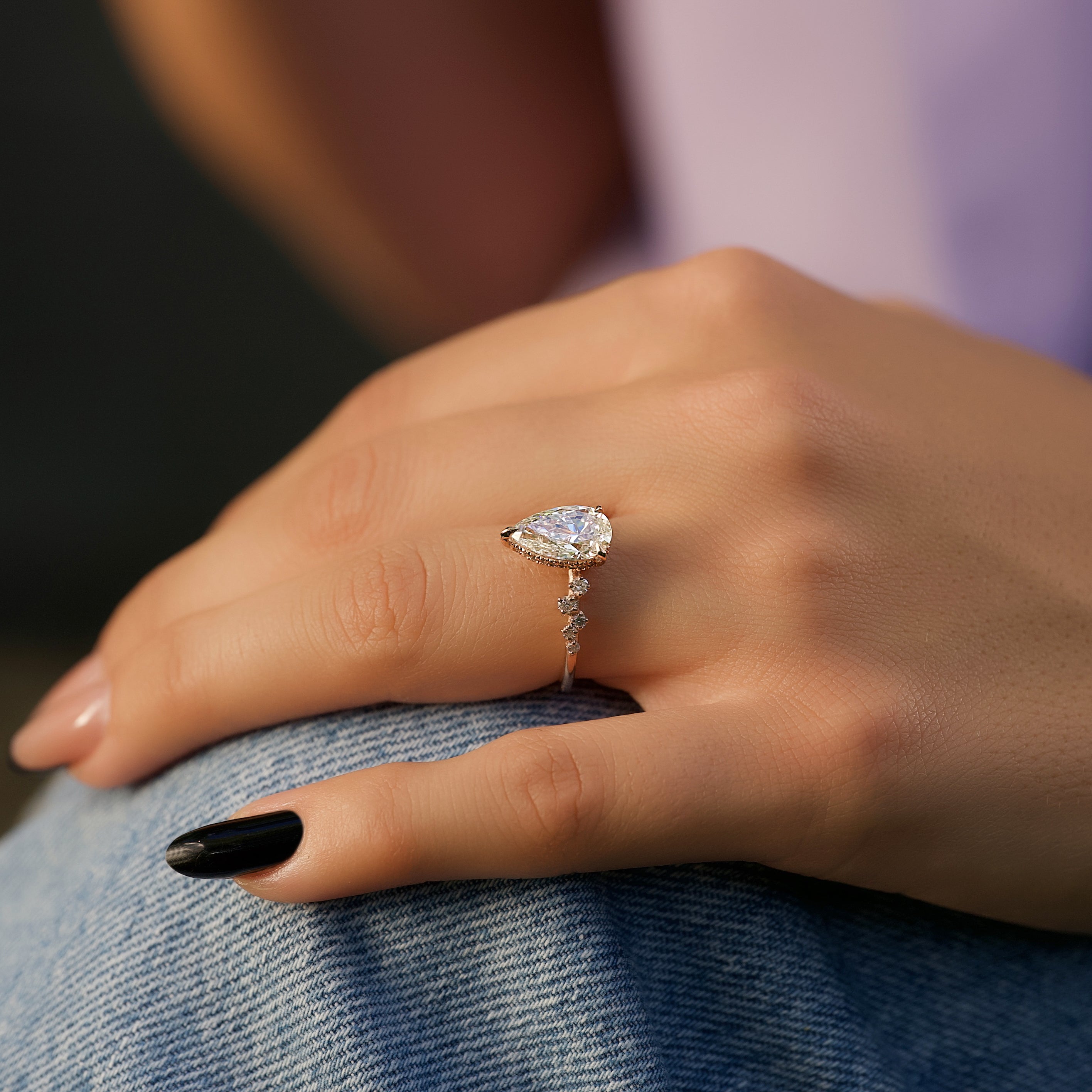 1.0- 3.0 CT Pear Cut Lab Grown Diamond Cluster Engagement Ring