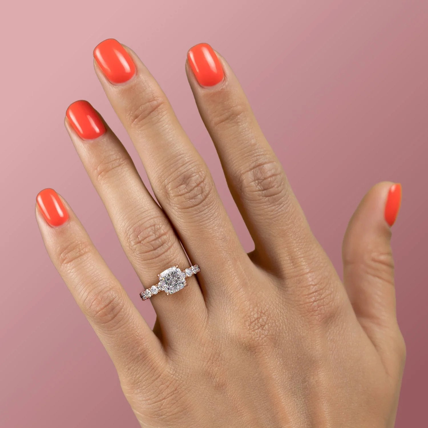 2.0- 4.0 CT Cushion Cut  Lab Grown Diamond Hidden Halo & Pave Engagement Ring
