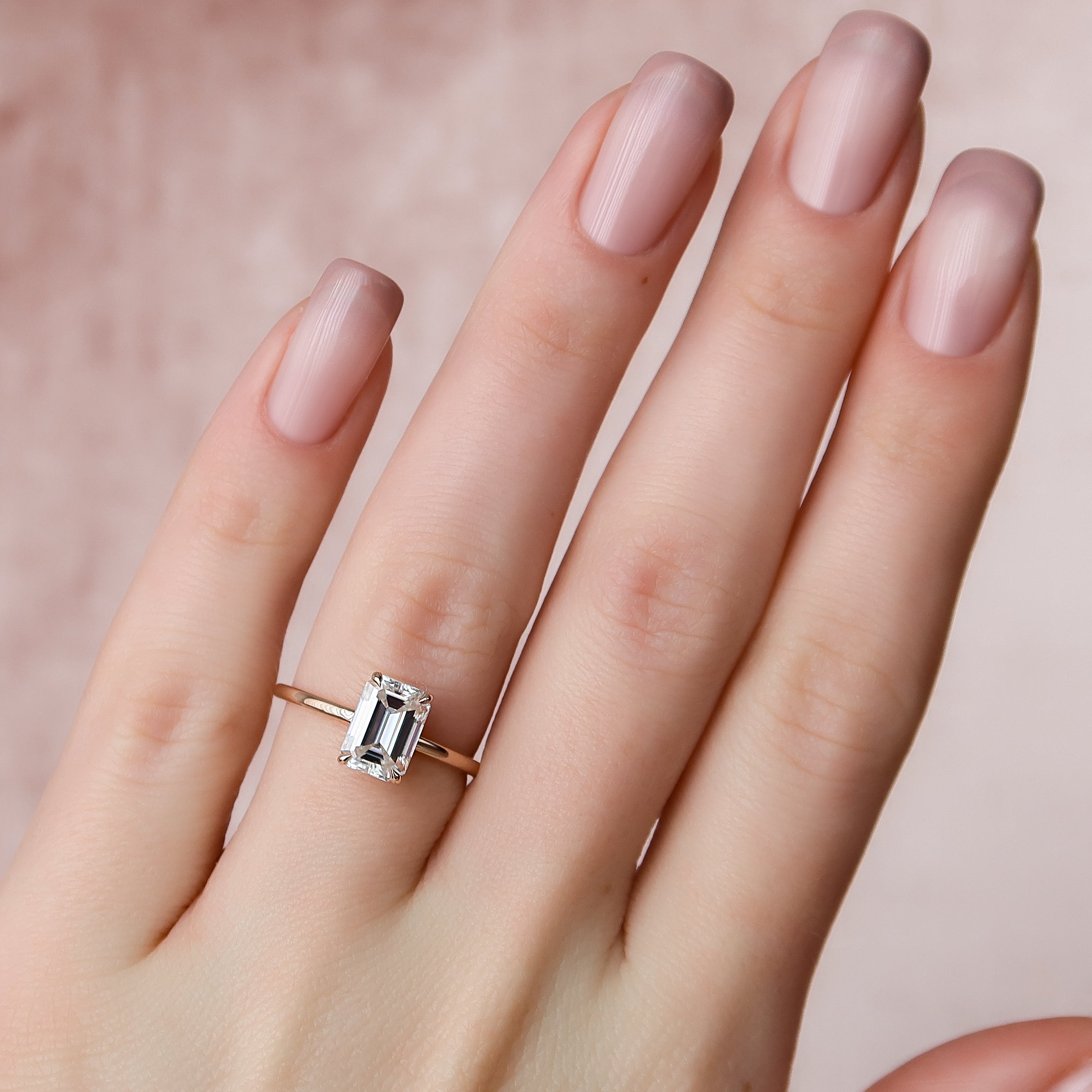 1.50 - 3.50 CT Emerald Cut Lab Grown Diamond Hidden Halo Engagement Ring