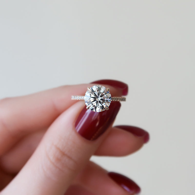 1.0 - 3.0 CT Round Cut CVD Diamond Pave Engagement Ring
