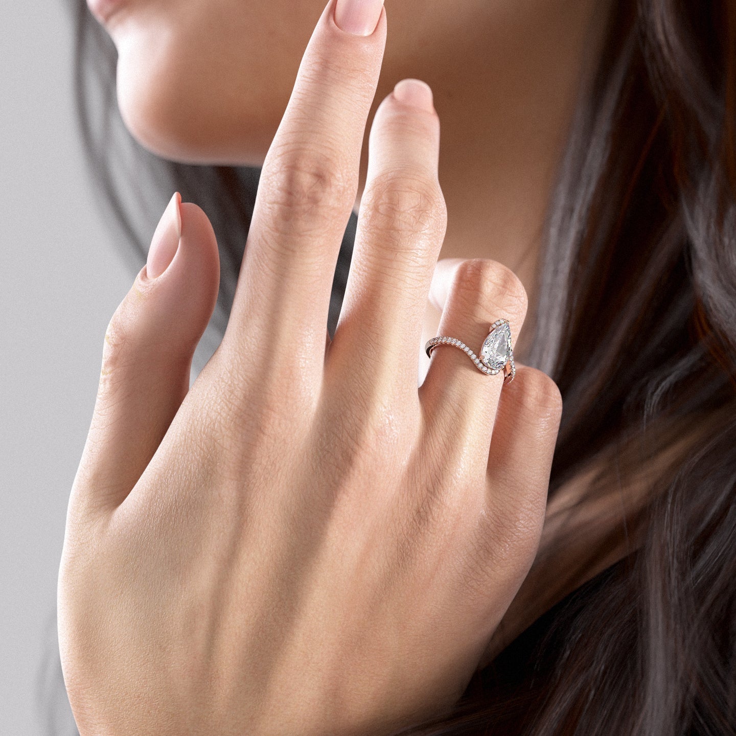 1.0 - 3.0 CT Pear Cut Lab Grown Diamond Bypass Setting Engagement Ring