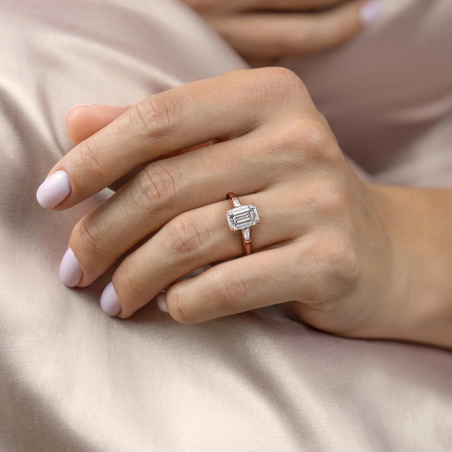 2.0 - 4.0 CT Emerald Cut Lab Grown Diamond Three Stone Engagement Ring