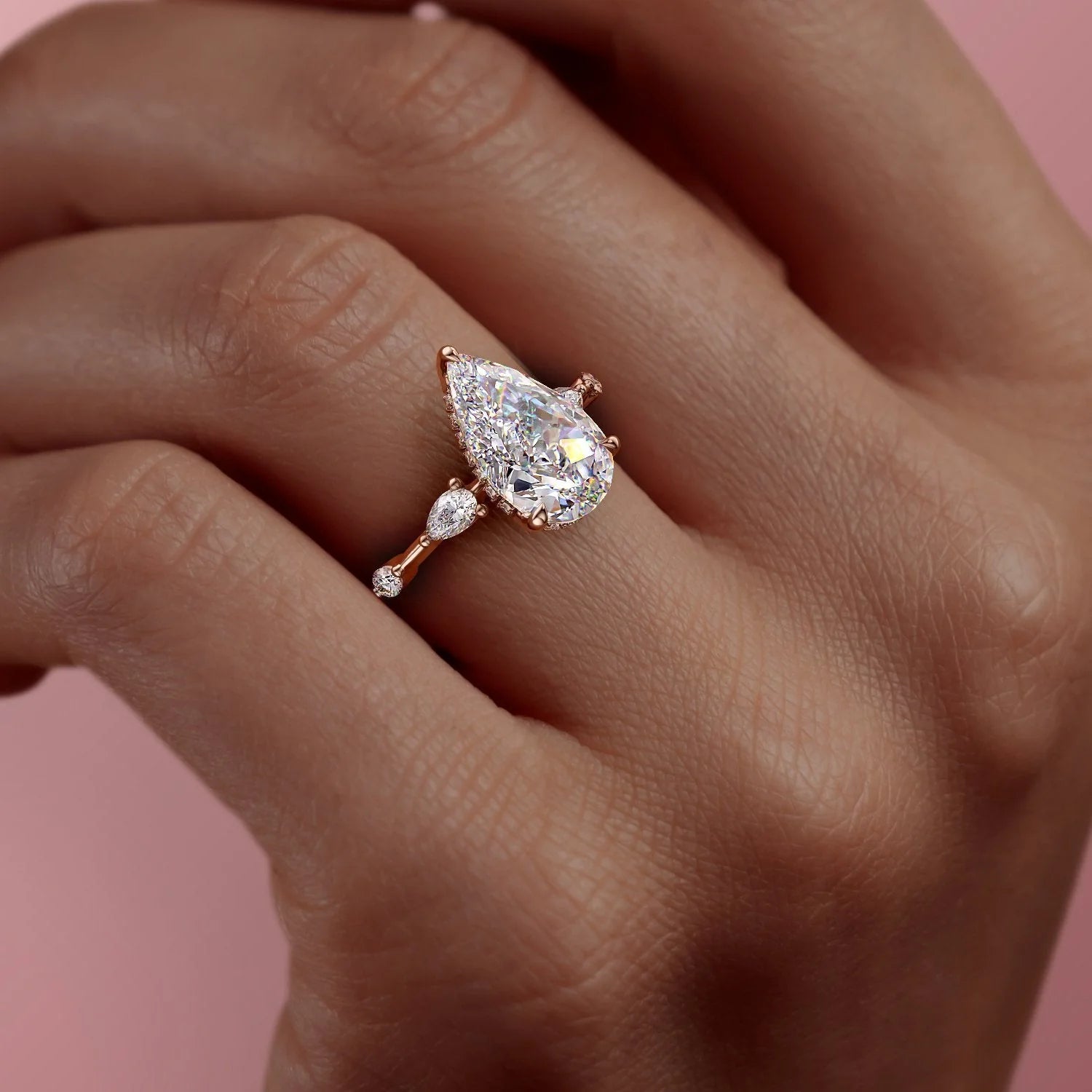 1.0 - 3.0 CT Pear Cut CVD Diamond Hidden Halo Engagement Ring