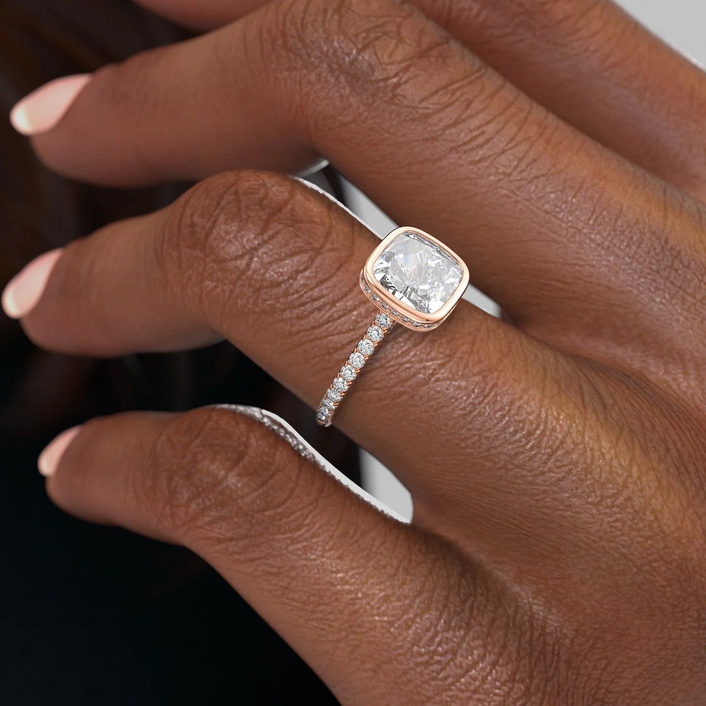 2.0 - 4.0 CT Cushion Cut CVD Diamond Hidden Halo & Pave Engagement Ring