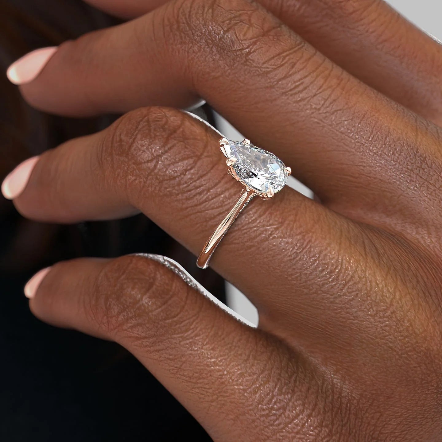 1.0 - 3.0 CT Pear Cut CVD Diamond pave Engagement Ring