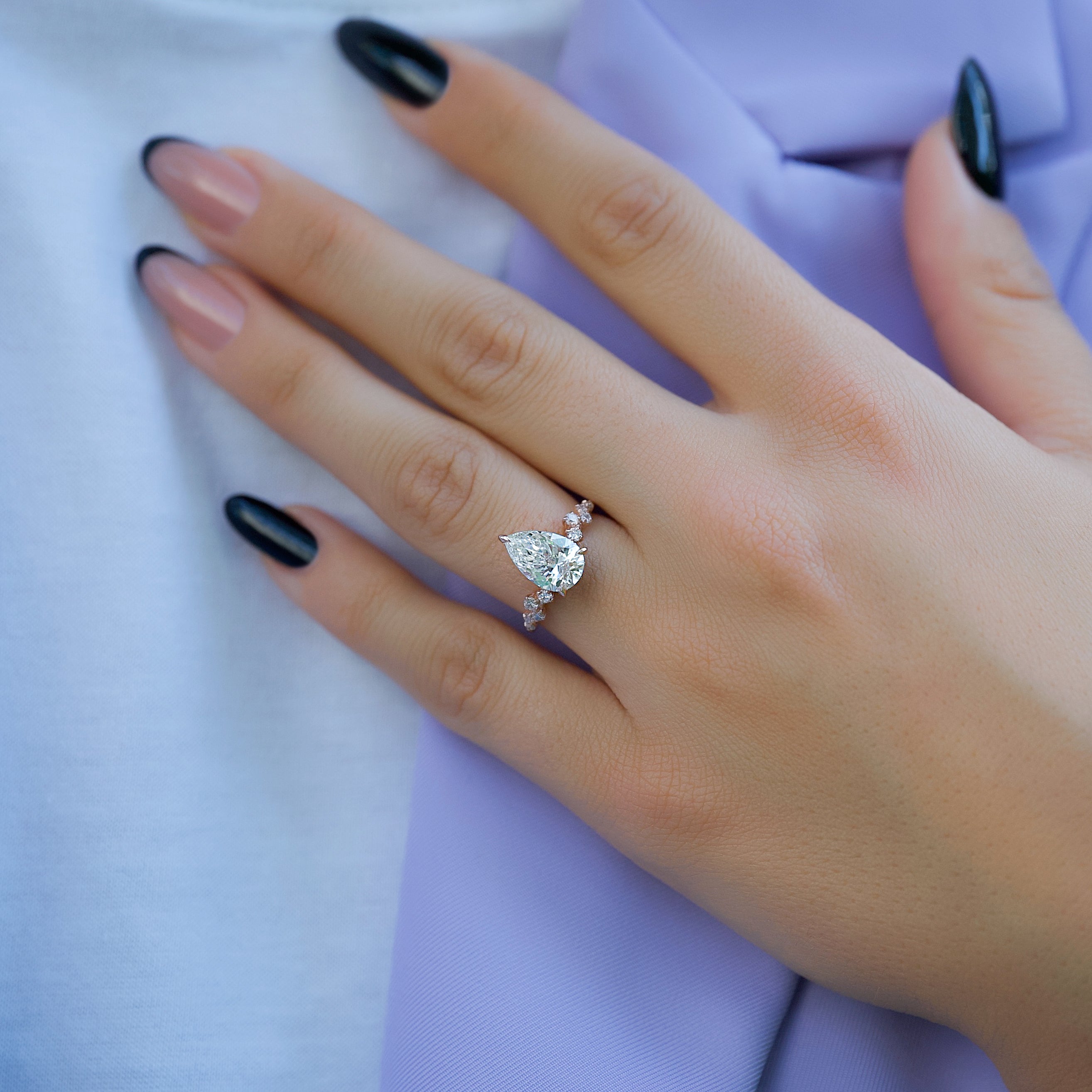 1.0- 3.0 CT Pear Cut Lab Grown Diamond Cluster Engagement Ring