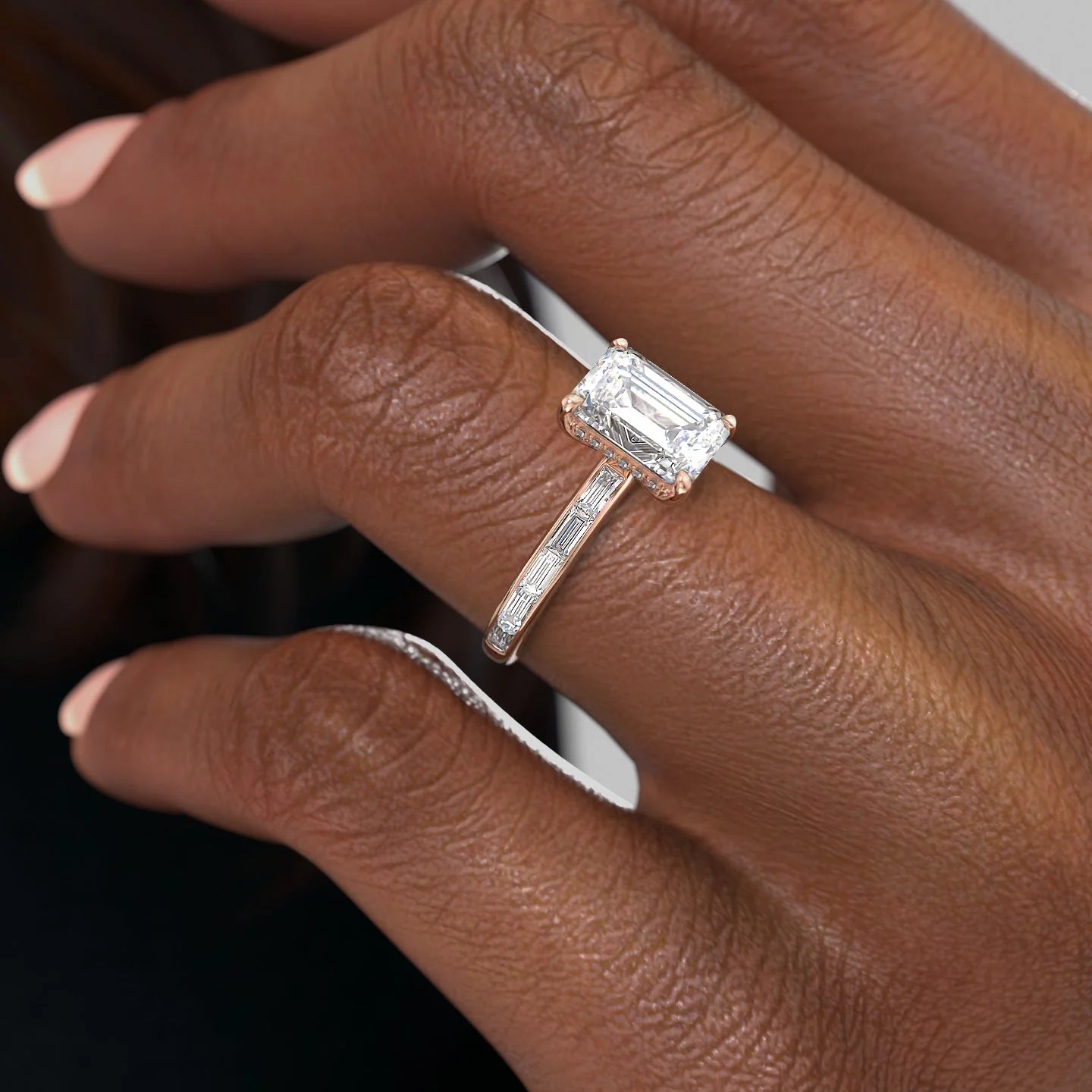 2.0 - 4.0 Carats Emerald Cut CVD Diamond Hidden Halo & Pave Engagement Ring