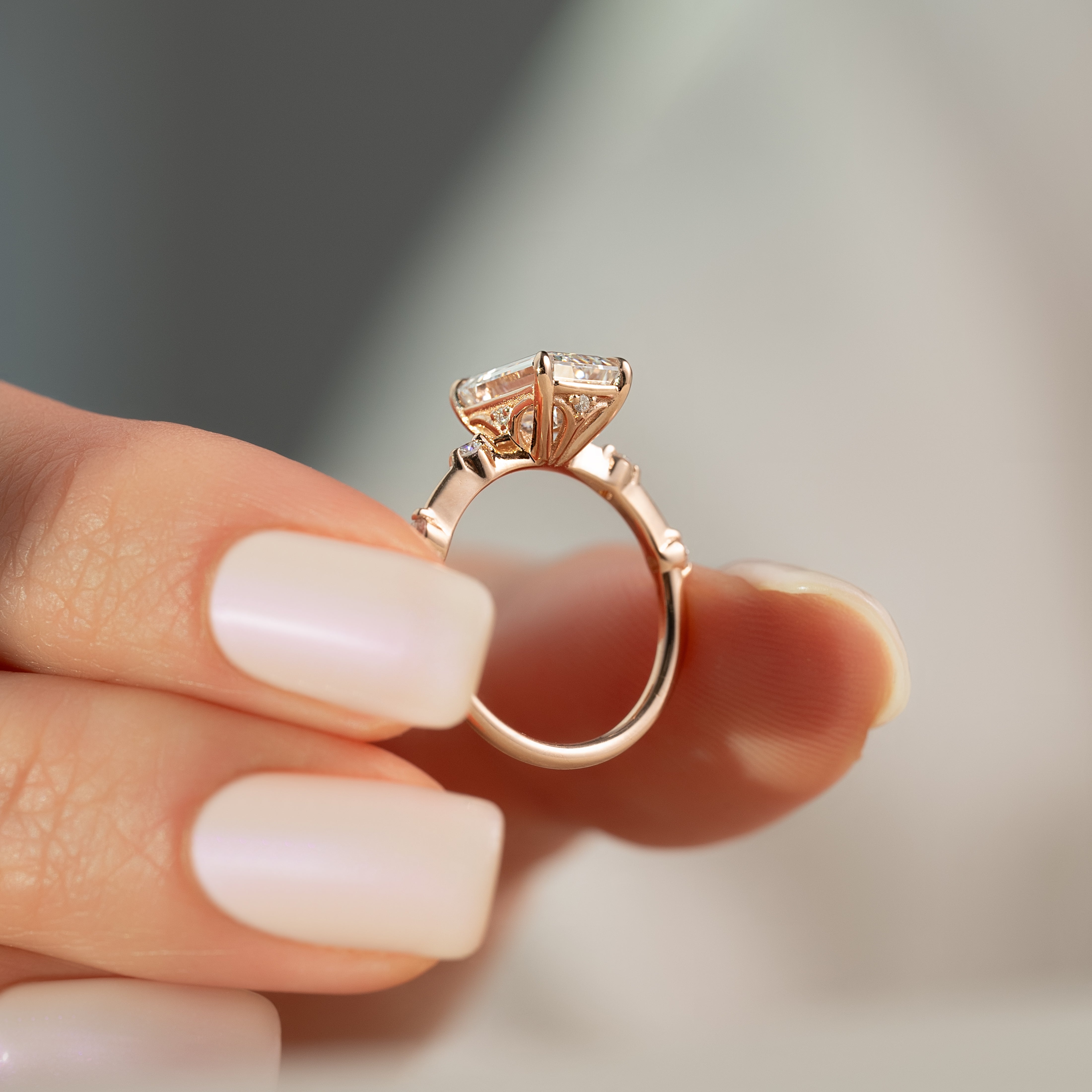 1.50 - 3.50 CT Emerald Cut Lab Grown Diamond Dainty Pave Engagement Ring