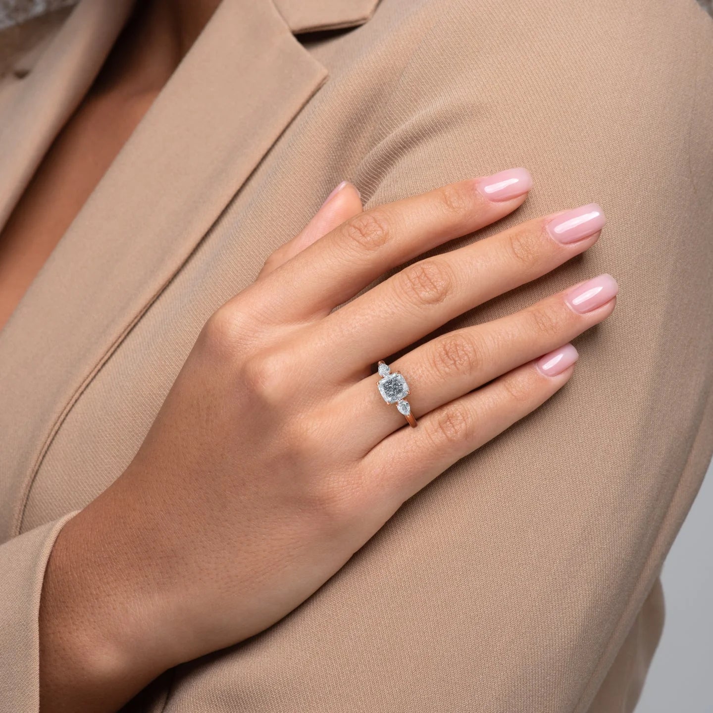 2.0 - 4.0 CT Cushion Cut Lab Grown Diamond Three Stone Engagement Ring