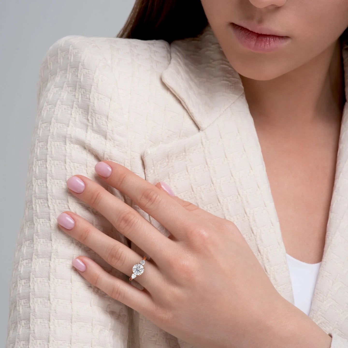 2.0  - 4.0 CT Round Cut  Lab Grown Diamond Three Stone Style Engagement Ring