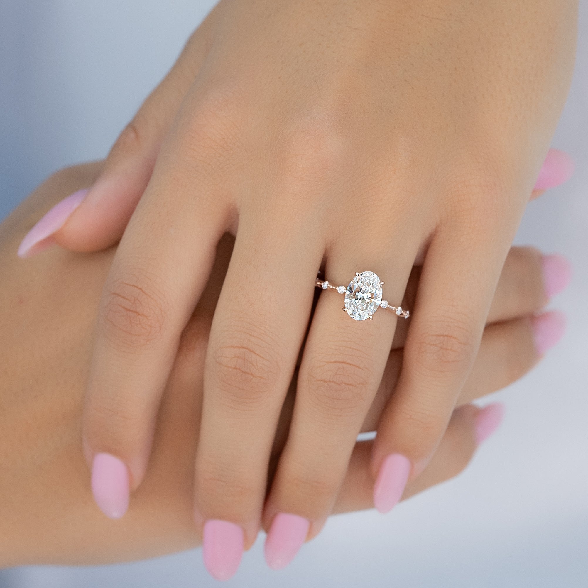 2.0 -4.0 CT Oval Cut Lab Grown Diamond Dainty Engagement Ring