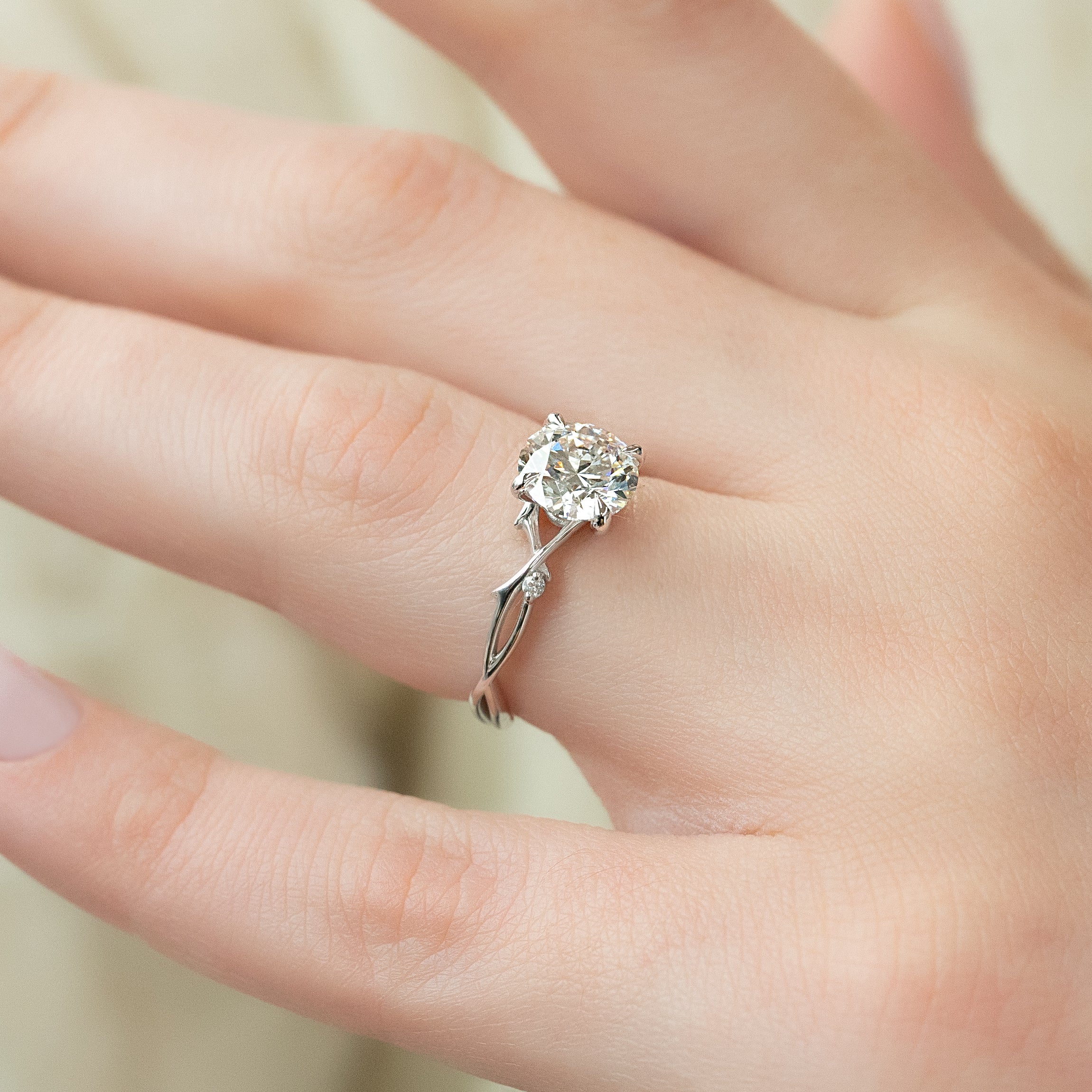 1.50 - 3.0 CT Round Cut Lab Grown Diamond Twig Setting Engagement Ring