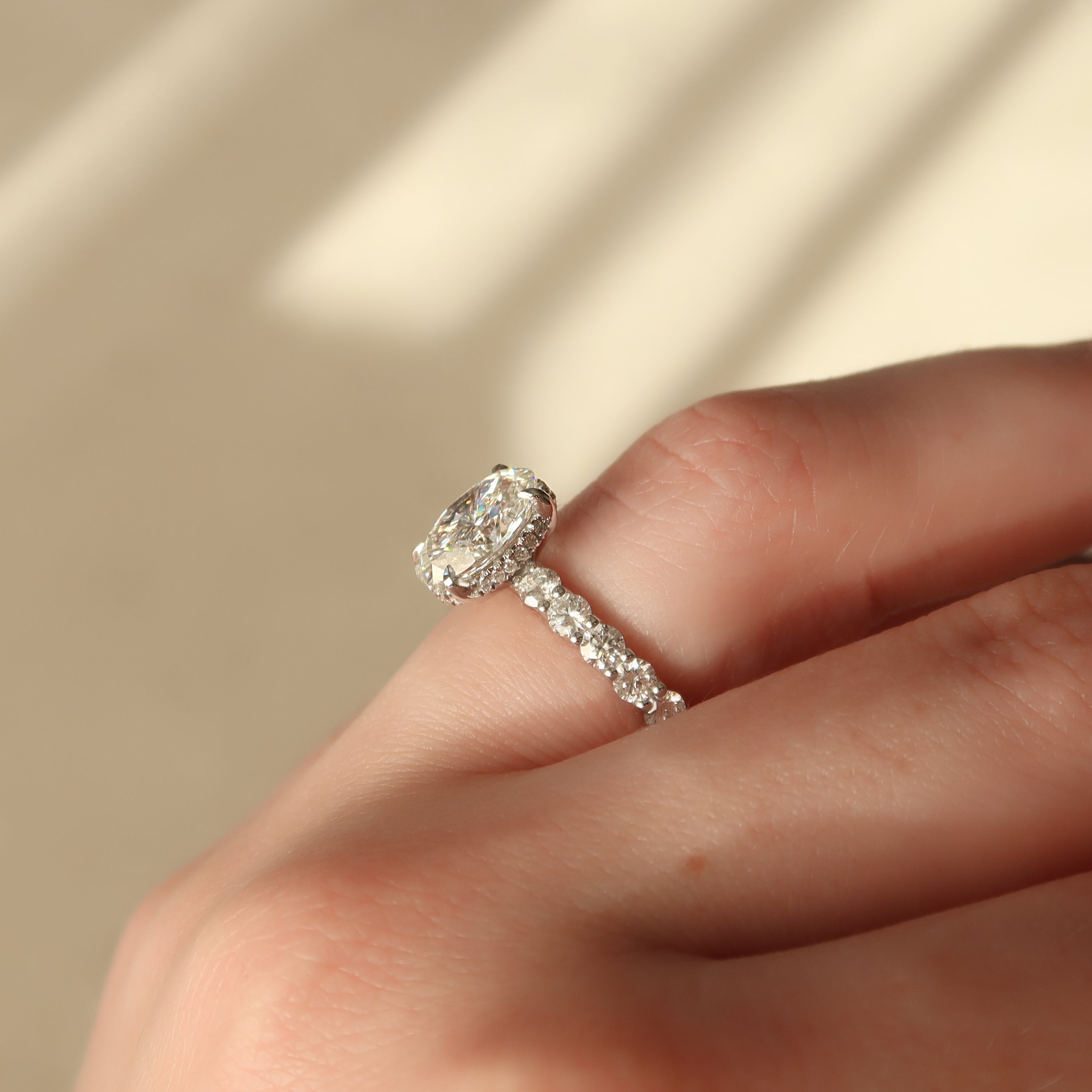 2.0 - 4.0 CT Oval Cut CVD Diamond Hidden Halo & pave Engagement Ring