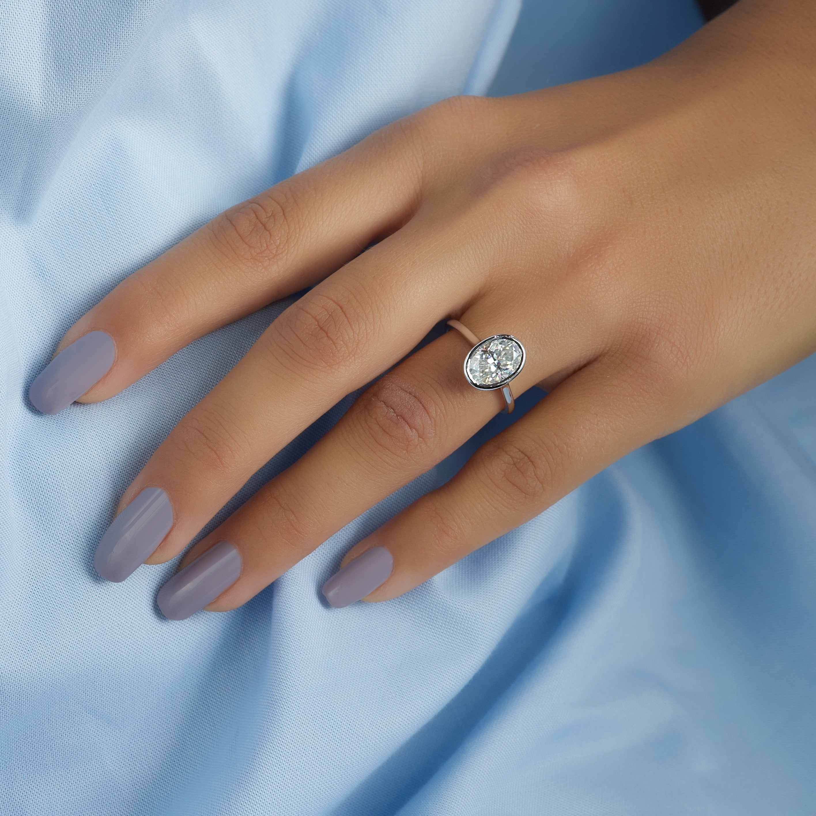 2.0 -4.0 CT Oval Cut CVD Diamond Bezel Hidden halo Engagement Ring
