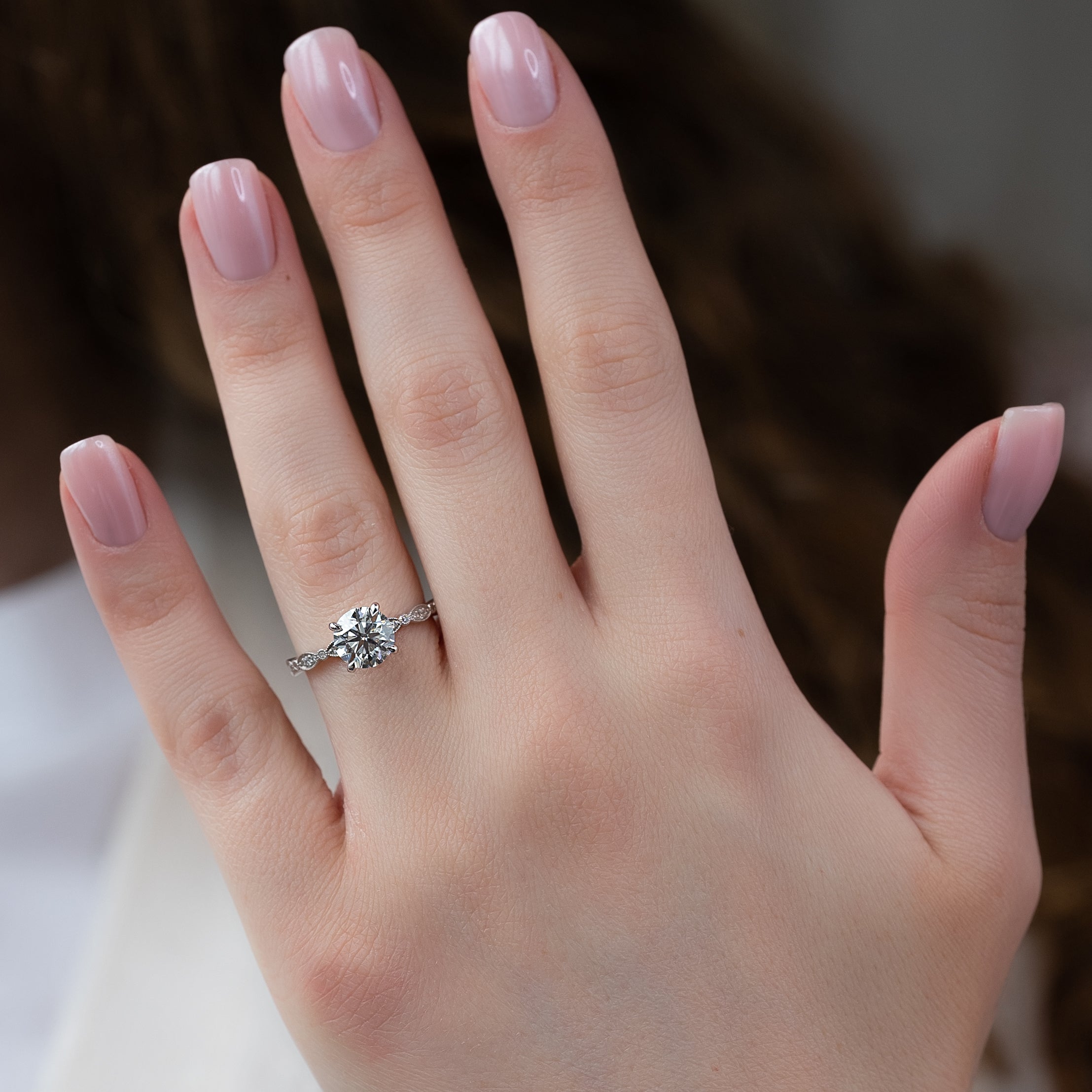 1.0 - 2.0 CT Round Cut Lab Grown Diamond art-deco Engagement Ring