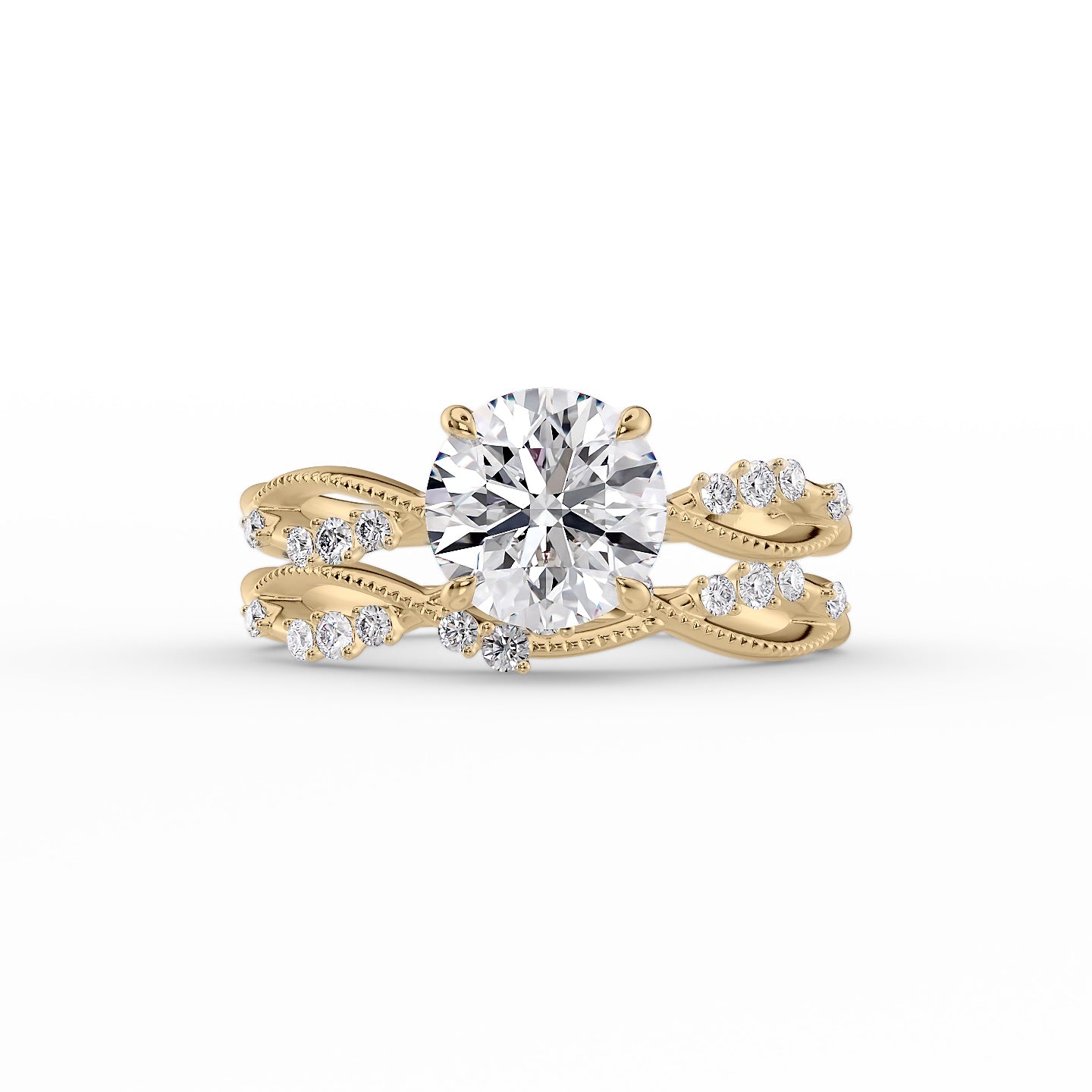 Round cut moissanite twisted band engagement ring in white gold, 2.0-4.0 CT