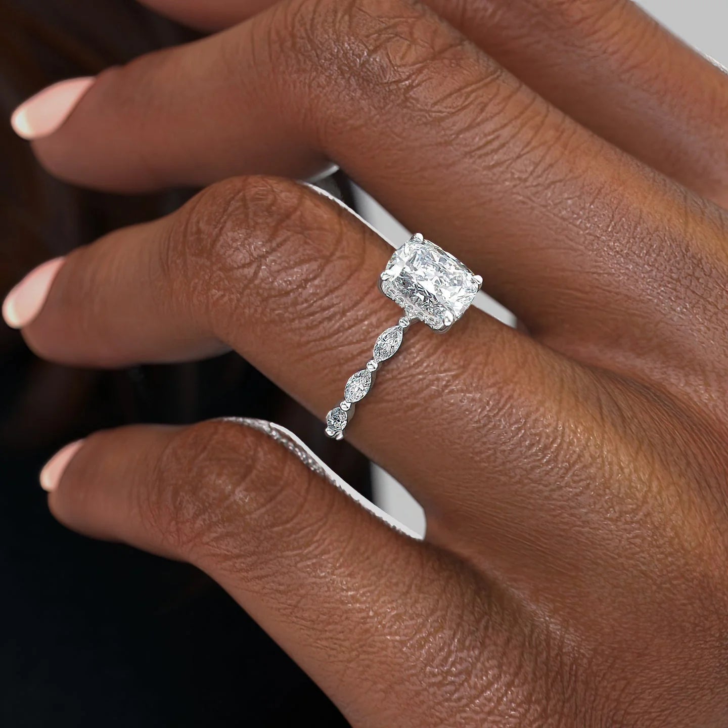 2.0 - 4.0 CT Elongated Cushion Cut CVD Diamond Hidden Halo & Pave Engagement Ring