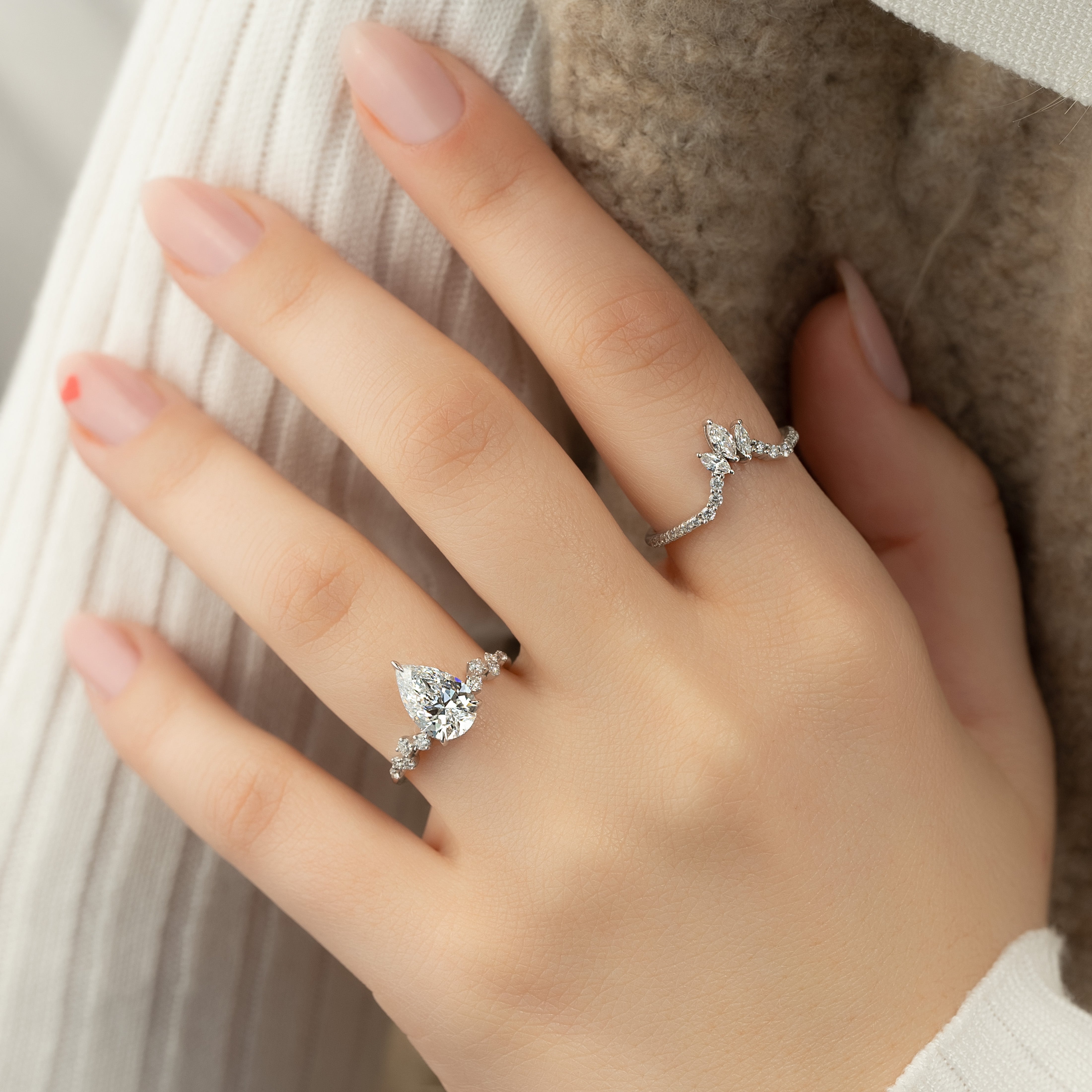 1.0- 3.0 CT Pear Cut Lab Grown Diamond Cluster Engagement Ring