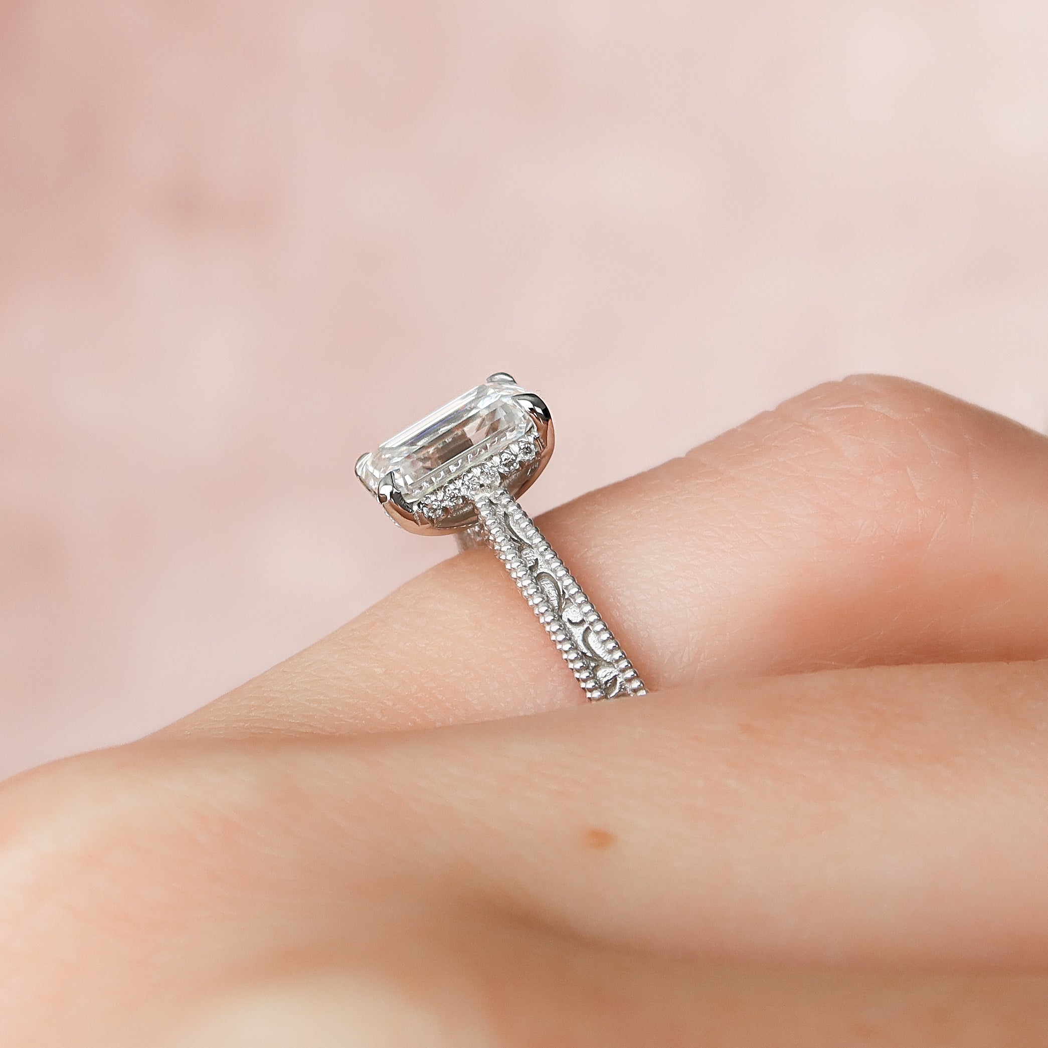 1.50 - 3.50 CT Emerald Cut Lab Grown Diamond vintage Engagement Ring